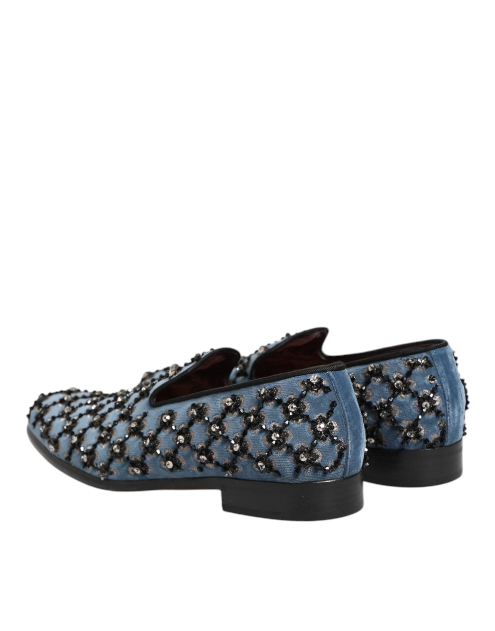 Dolce & Gabbana Blue Velvet Crystal Detailing Loafer Men Men's Shoes (Pre-Owned)