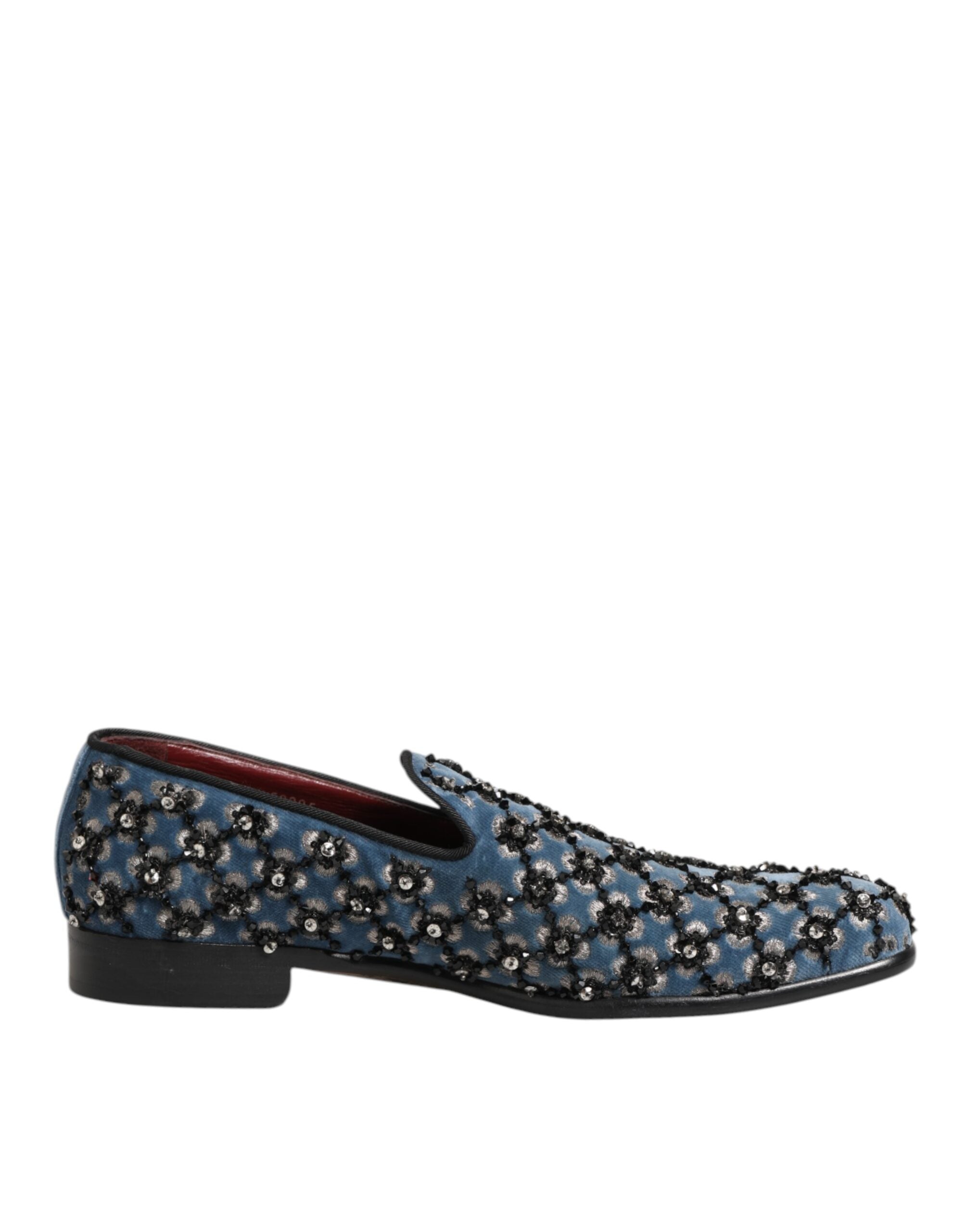 Dolce & Gabbana Blue Velvet Crystal Detailing Loafer Men Men's Shoes (Pre-Owned)