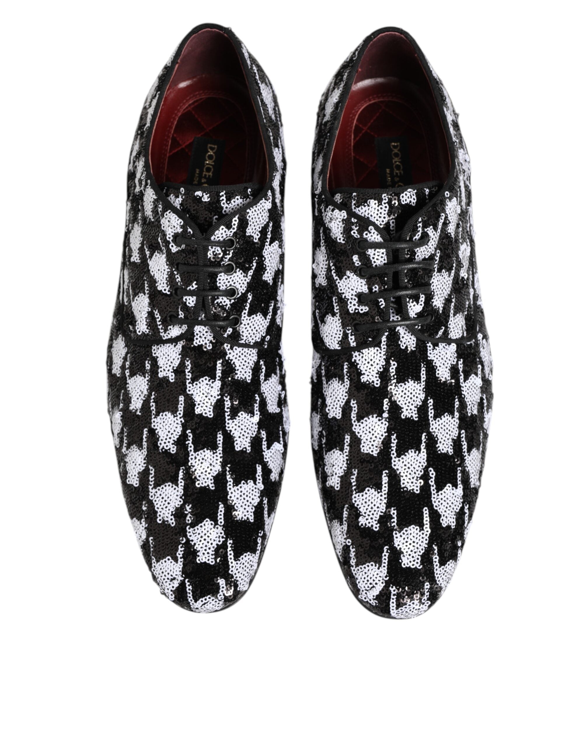 Dolce & Gabbana Dress Black White Sequined Lace Up Derby Men's Shoes (Pre-Owned)