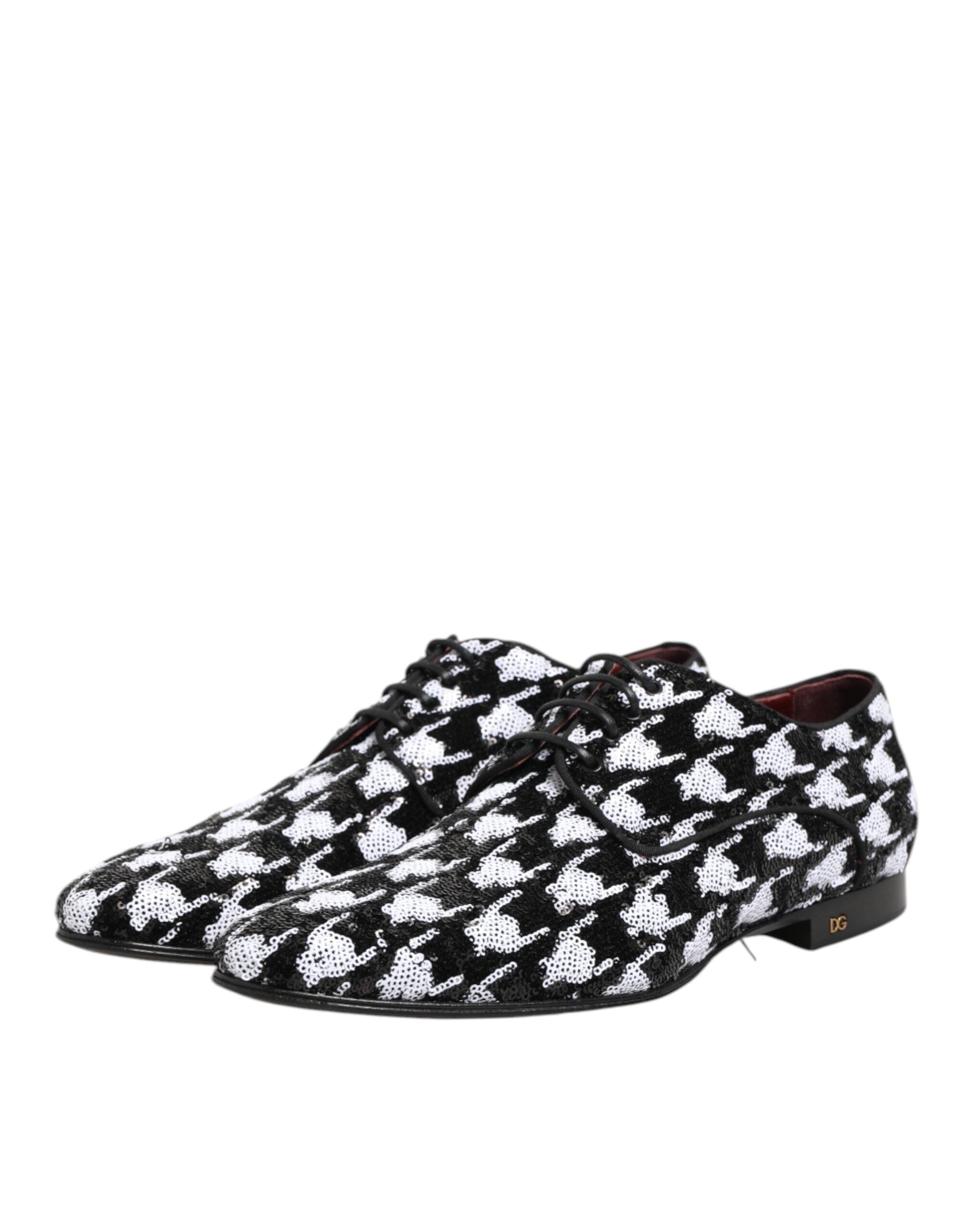 Dolce & Gabbana Dress Black White Sequined Lace Up Derby Men's Shoes (Pre-Owned)