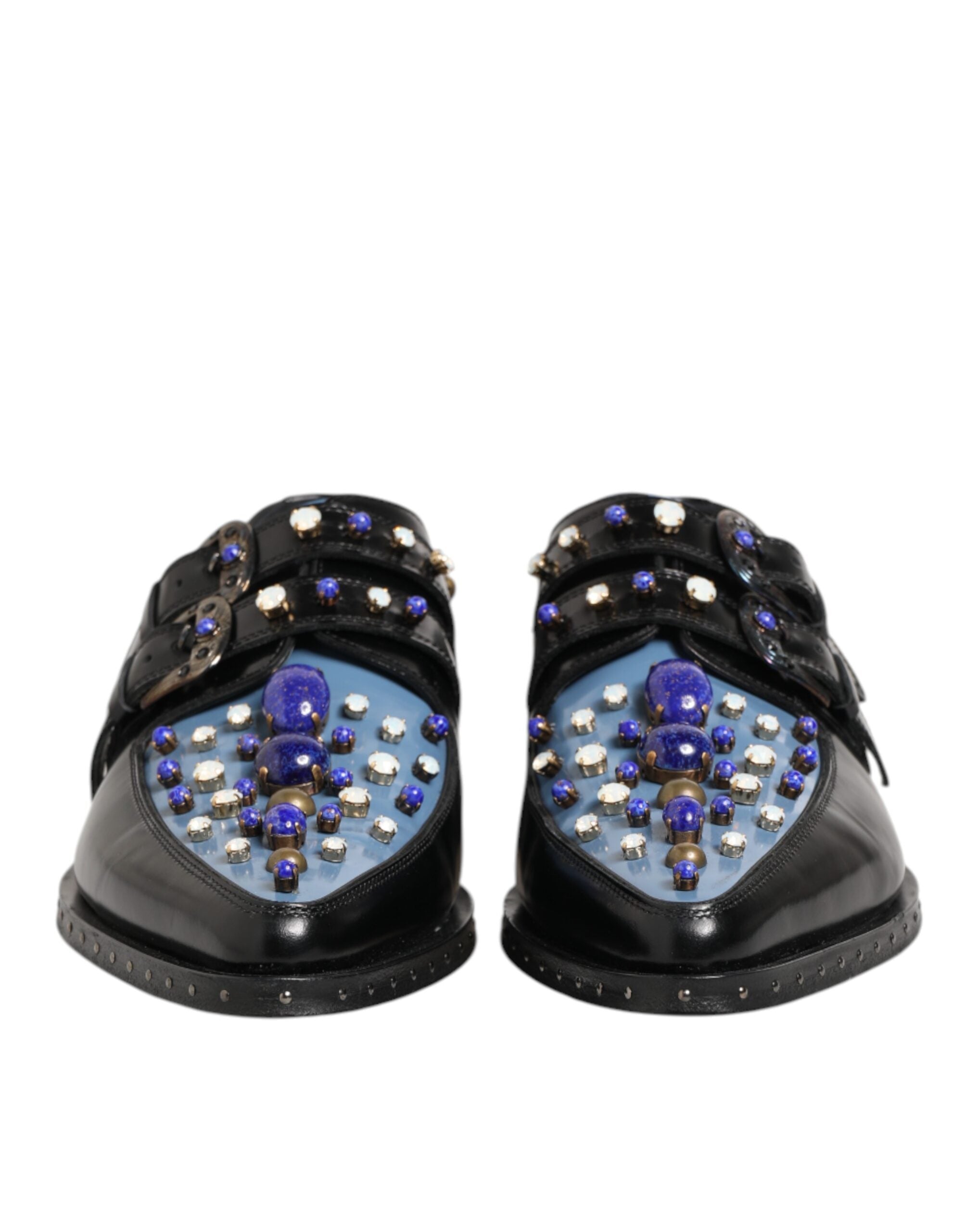 Dolce & Gabbana Black Blue Embellished MONKSTRAP Dress Men's Shoes (Pre-Owned)