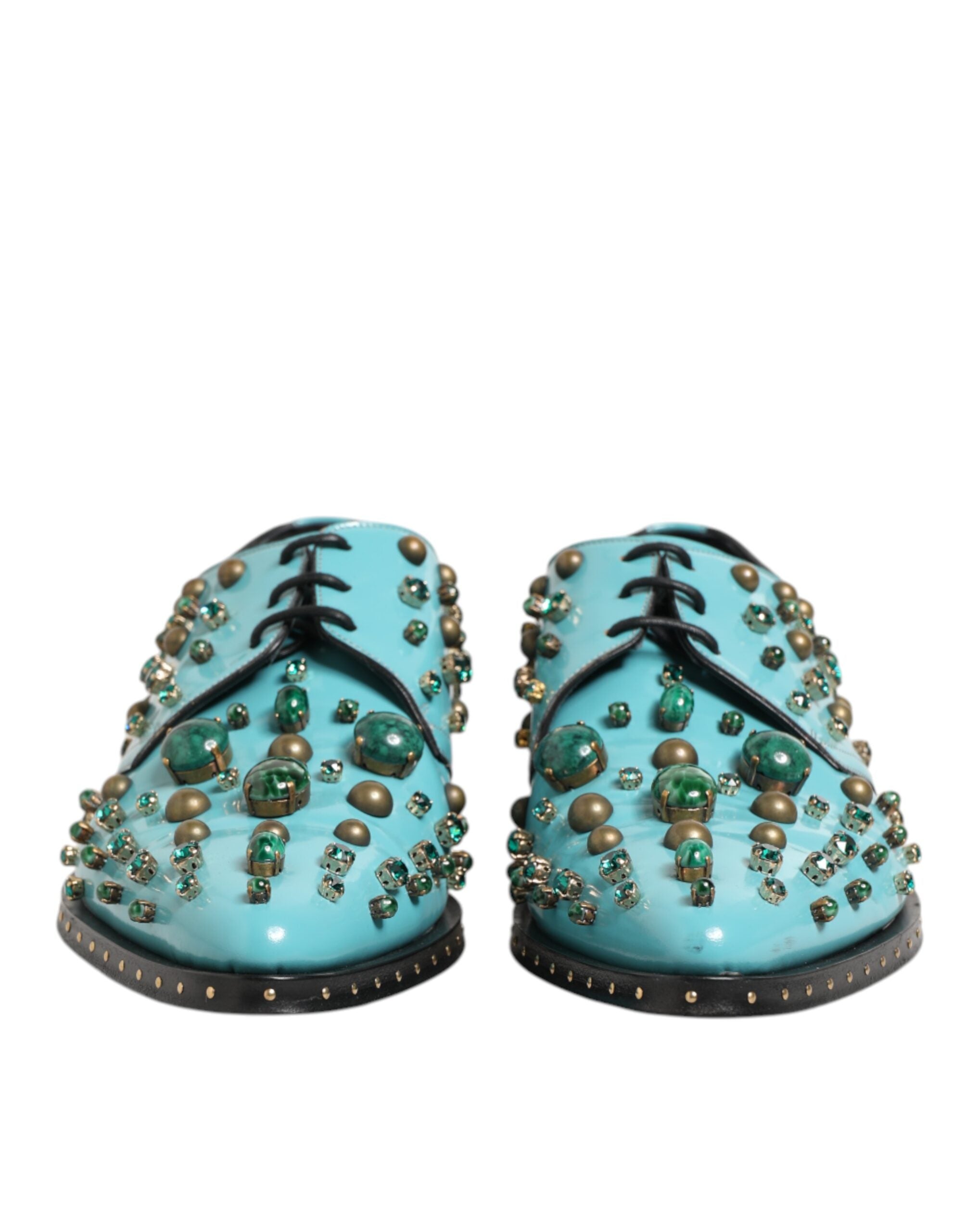 Dolce & Gabbana Turquoise Crystal Embellished Men Derby Men's Shoes (Pre-Owned)
