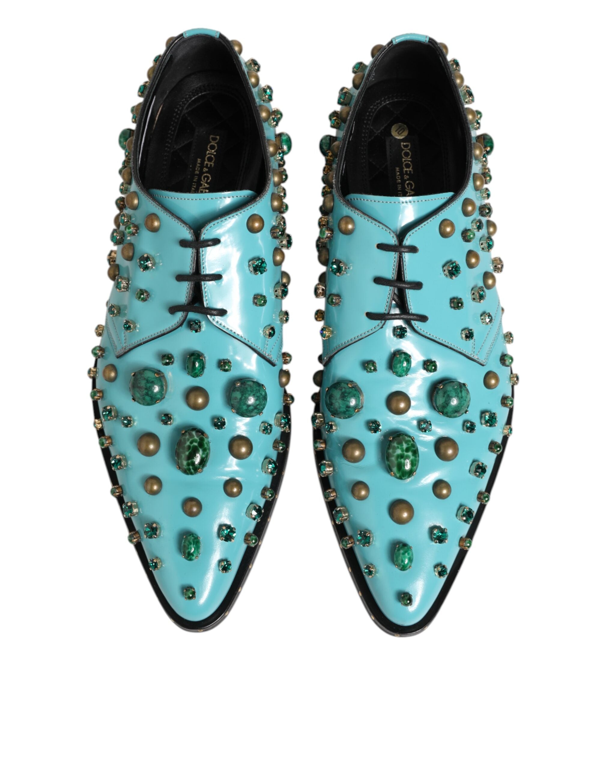 Dolce & Gabbana Turquoise Crystal Embellished Men Derby Men's Shoes (Pre-Owned)