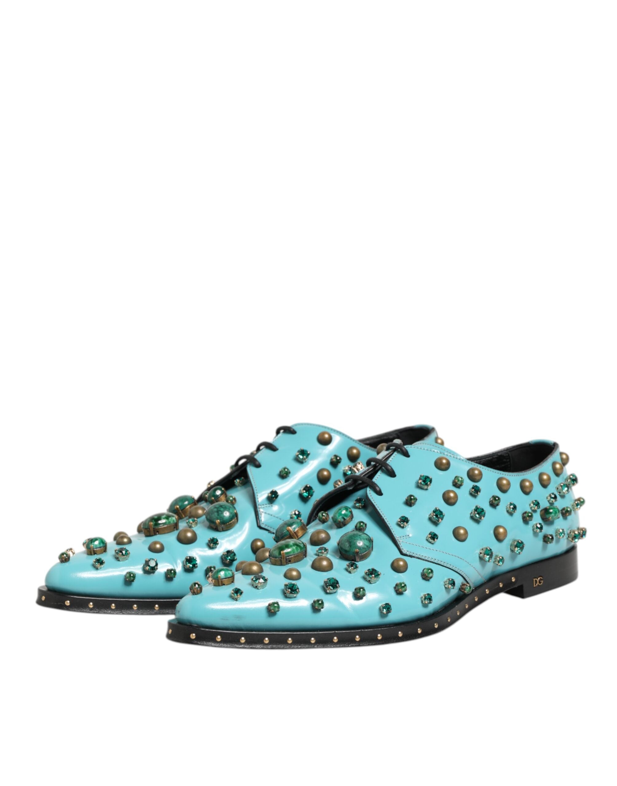 Dolce & Gabbana Turquoise Crystal Embellished Men Derby Men's Shoes (Pre-Owned)