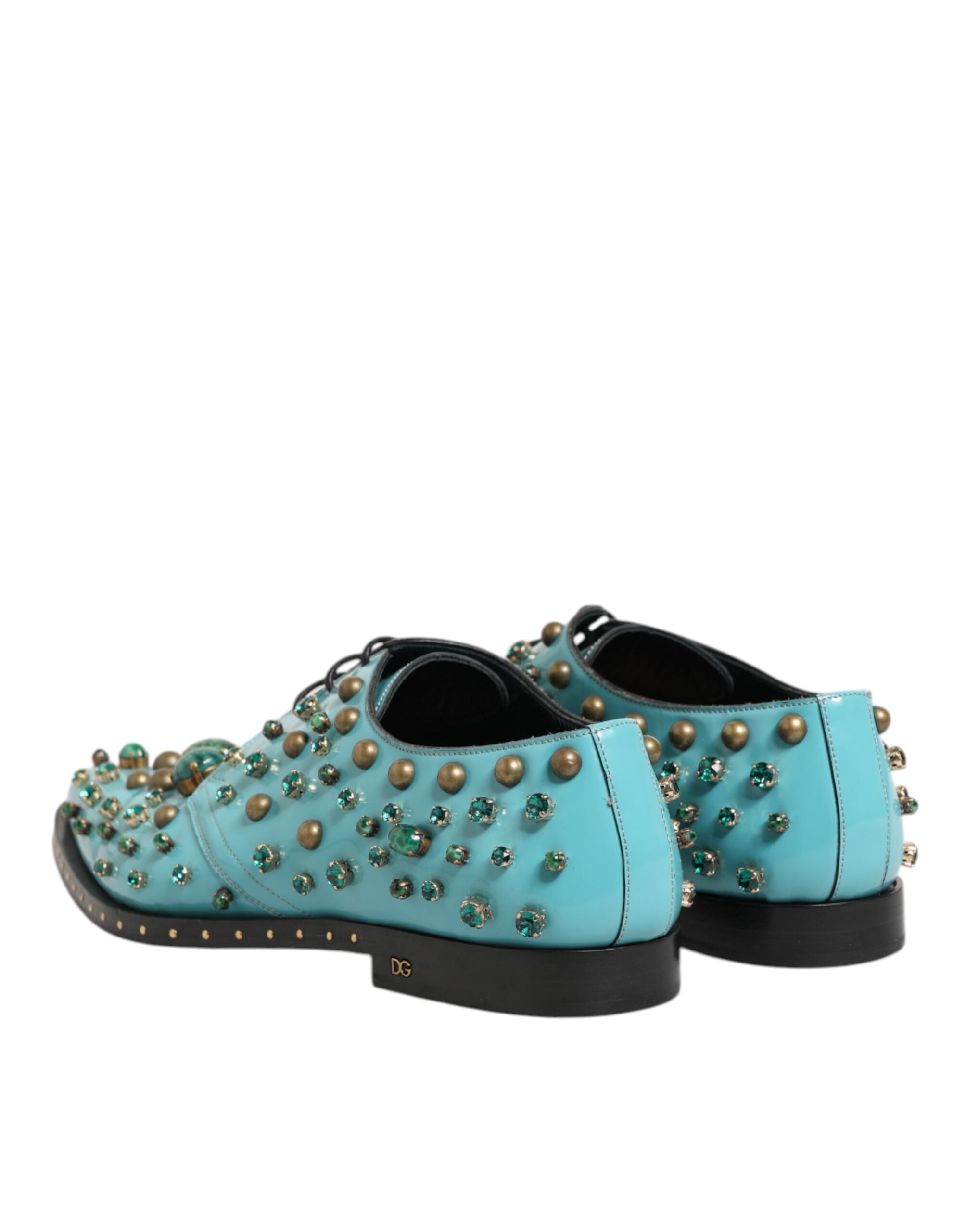 Dolce & Gabbana Turquoise Crystal Embellished Men Derby Men's Shoes (Pre-Owned)