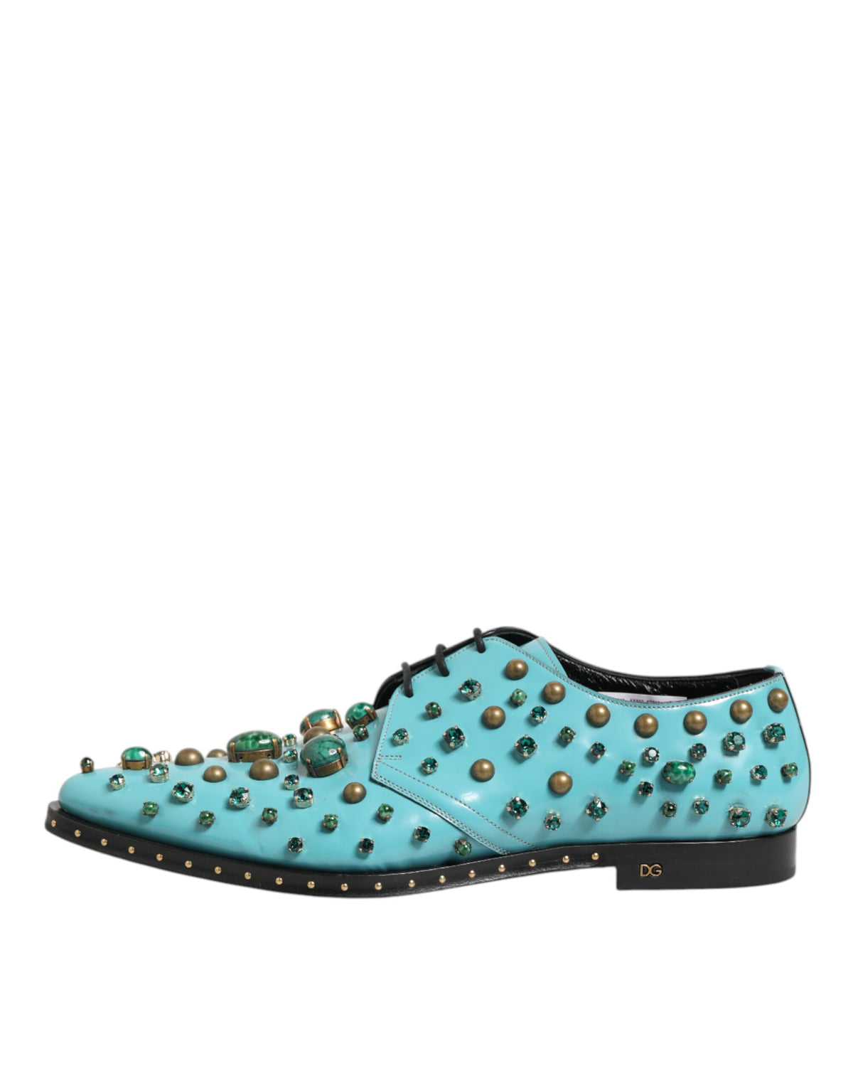 Dolce & Gabbana Turquoise Crystal Embellished Men Derby Men's Shoes (Pre-Owned)