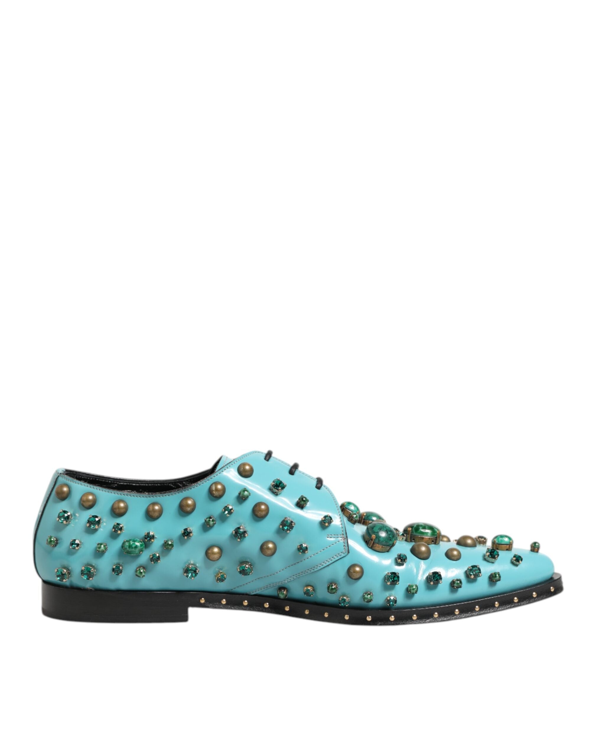 Dolce & Gabbana Turquoise Crystal Embellished Men Derby Men's Shoes (Pre-Owned)