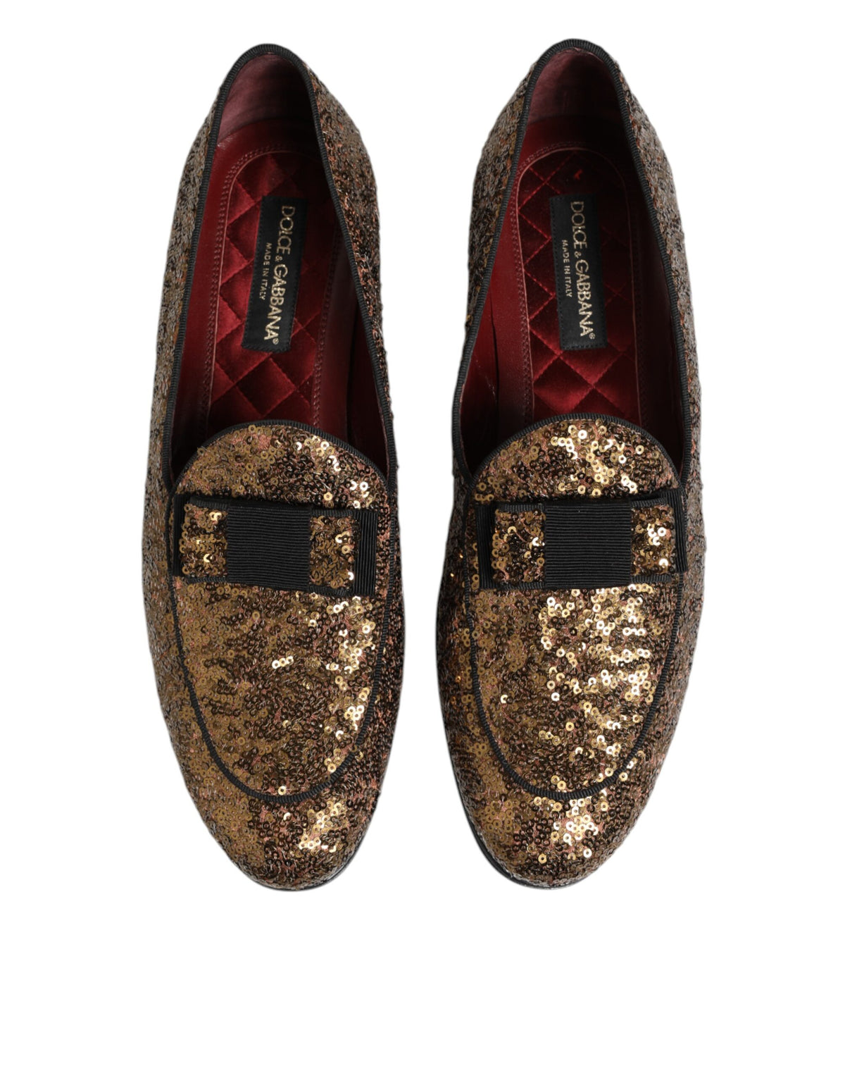 Dolce & Gabbana Gold Sequined Slip On Loafers Men Dress Men's Shoes