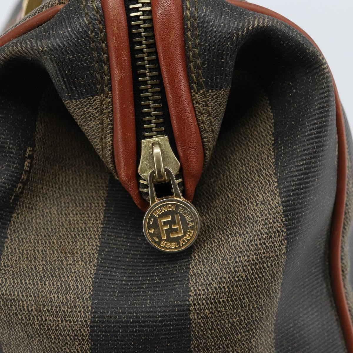 Fendi Vintage Pequin Convertible Boston Coated Canvas Brown Canvas Handbag (Pre-Owned)