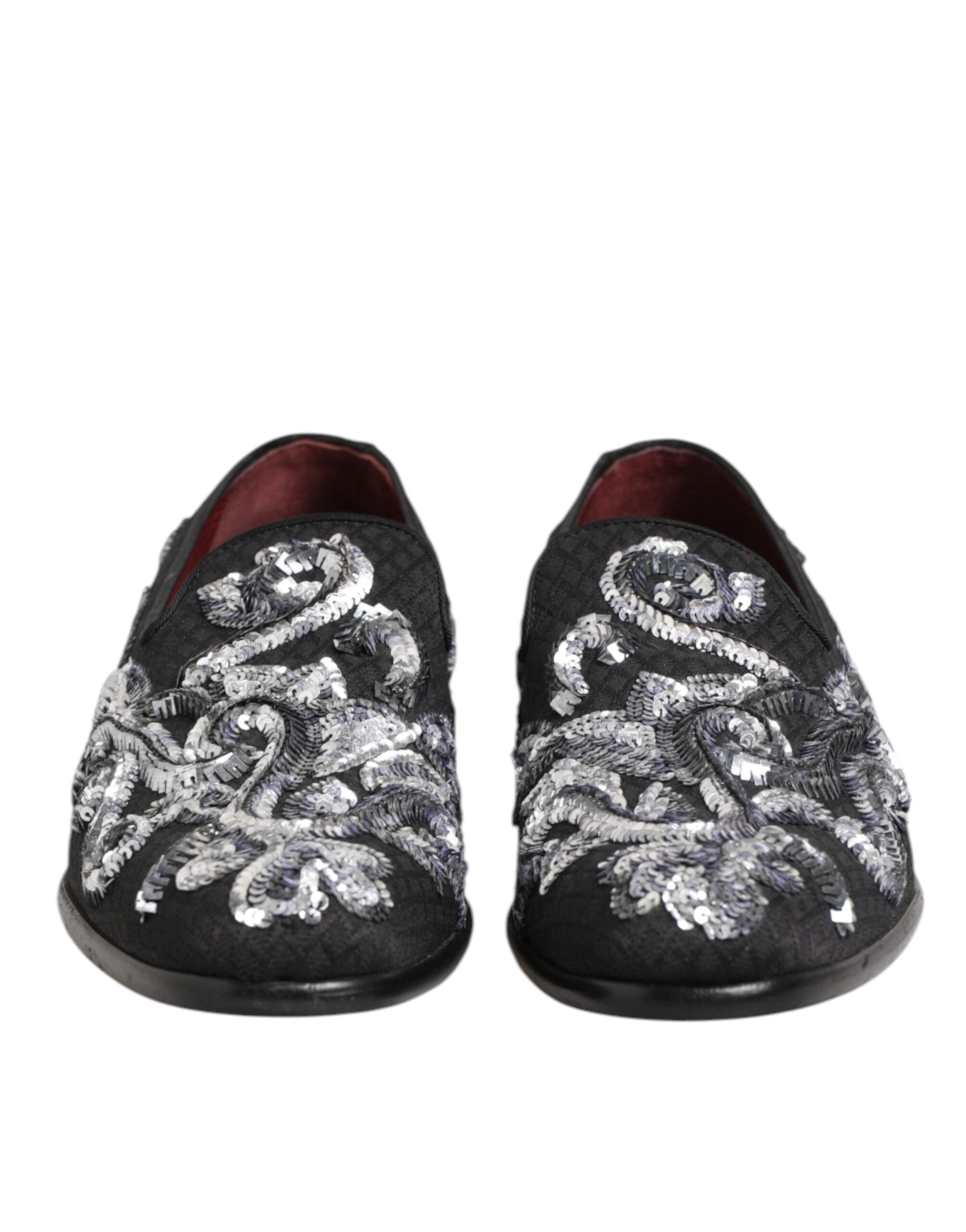 Dolce & Gabbana Black Silver Sequined Loafers Men Dress Men's Shoes