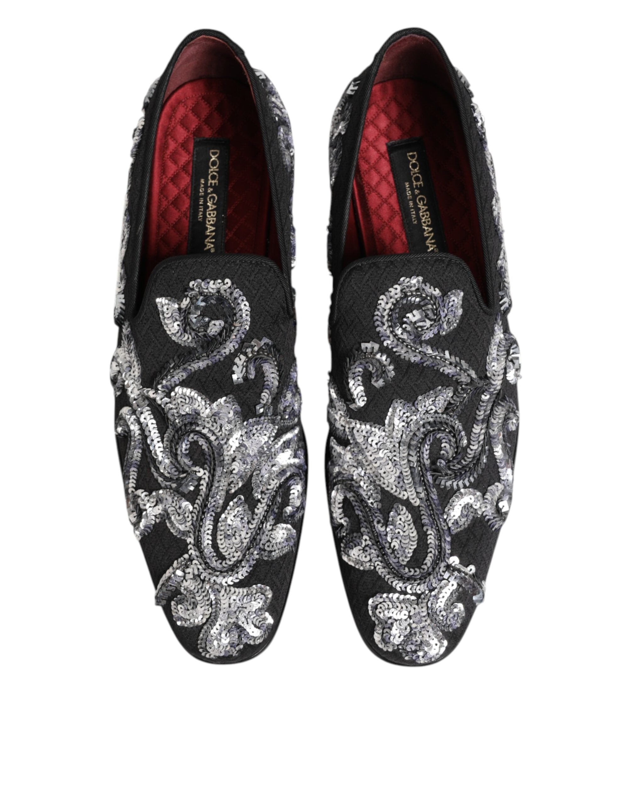 Dolce & Gabbana Black Silver Sequined Loafers Men Dress Men's Shoes