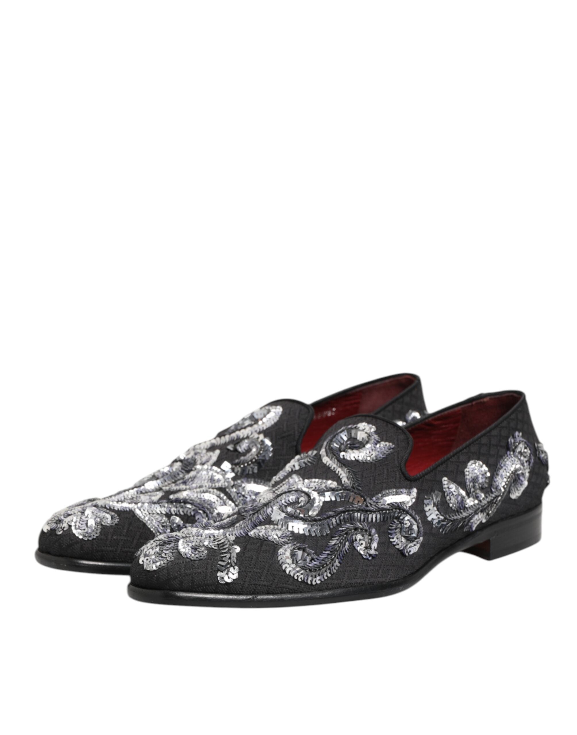 Dolce & Gabbana Black Silver Sequined Loafers Men Dress Men's Shoes