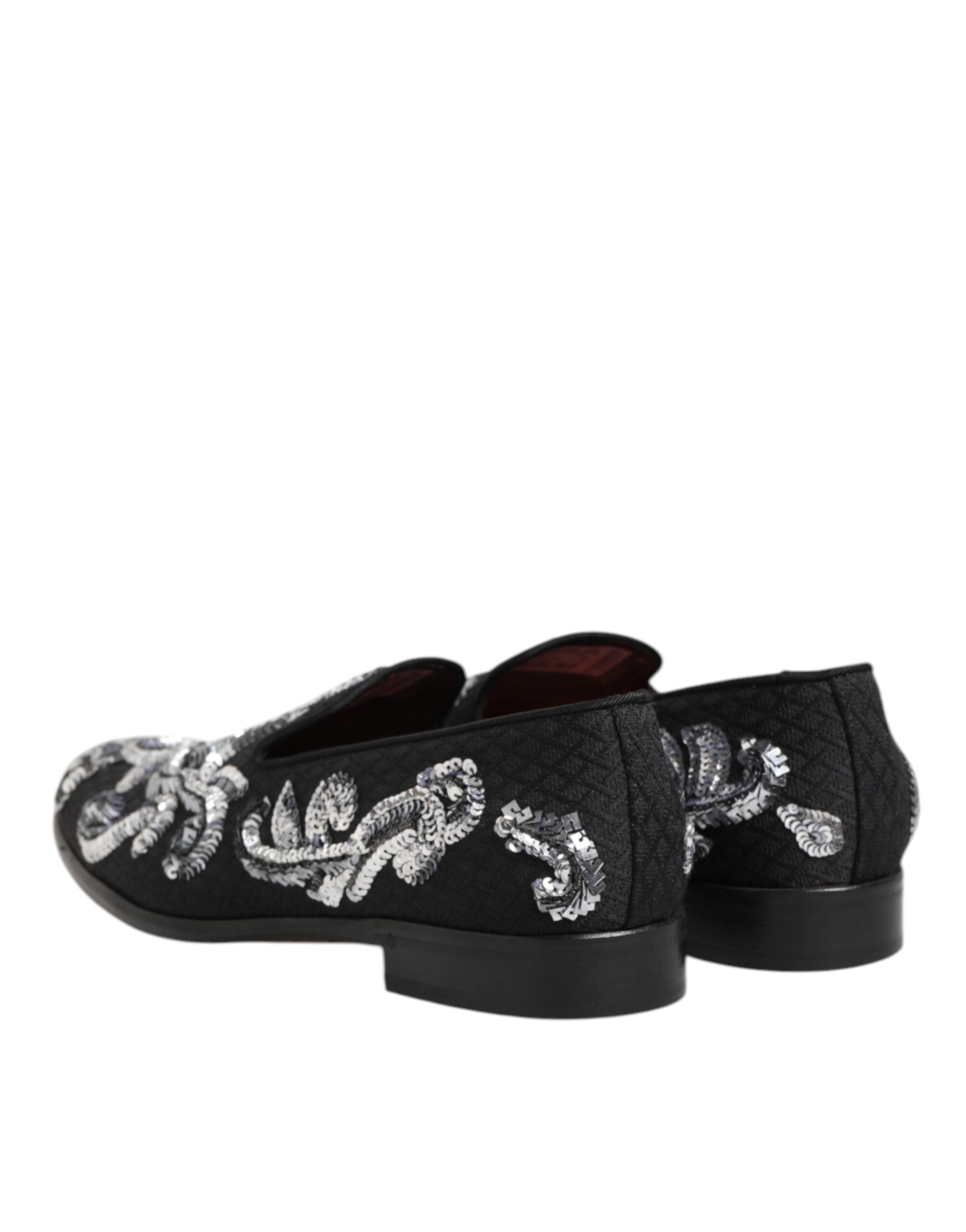 Dolce & Gabbana Black Silver Sequined Loafers Men Dress Men's Shoes