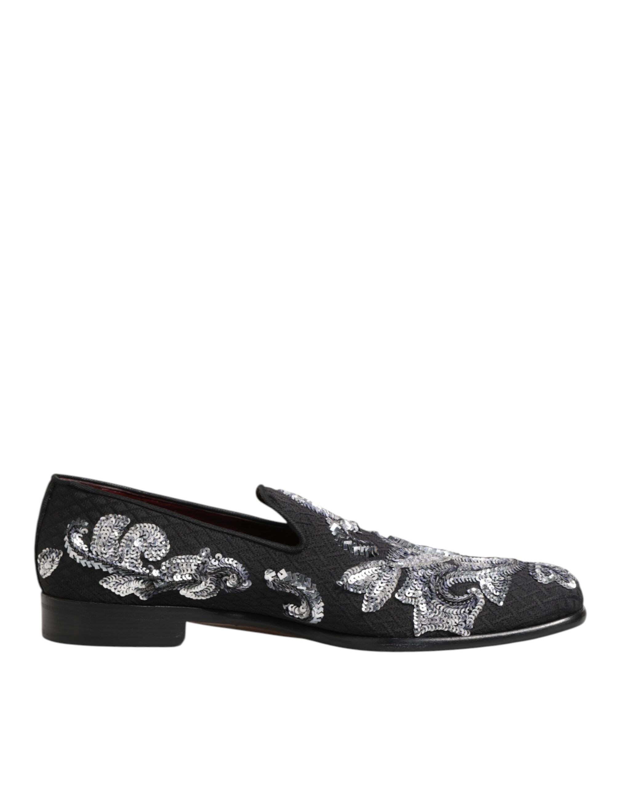 Dolce & Gabbana Black Silver Sequined Loafers Men Dress Men's Shoes