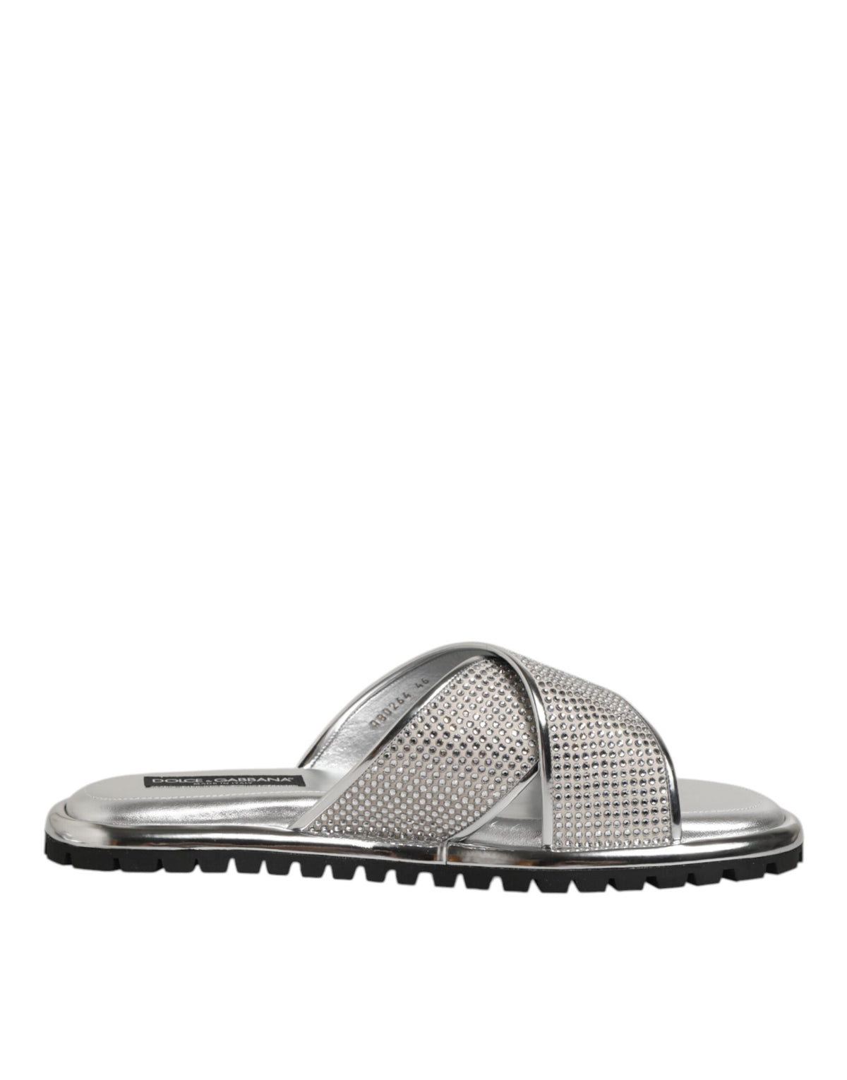 Dolce & Gabbana Silver Strass Slides Flats Slippers Men's Shoes