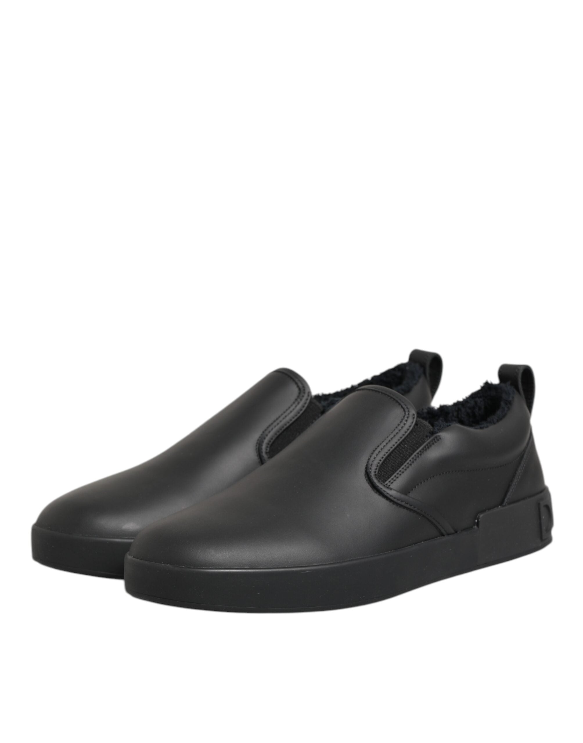 Dolce & Gabbana Black Leather Low Top Slip On Sneakers Men's Shoes