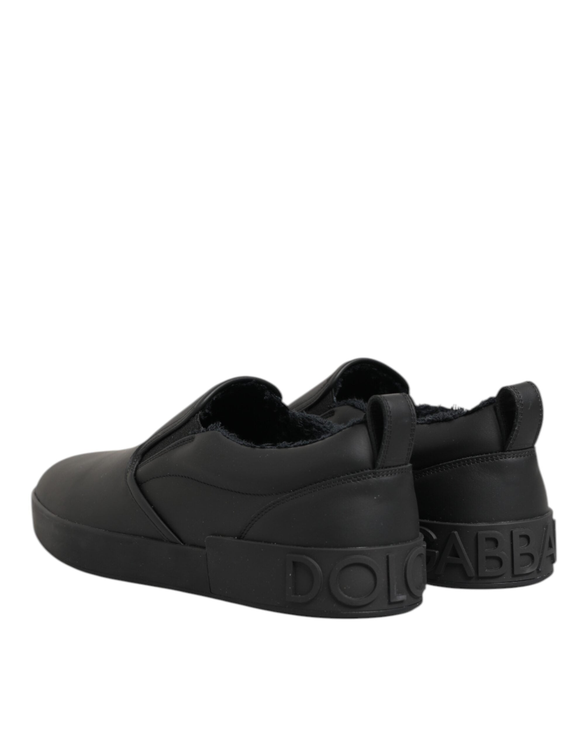 Dolce & Gabbana Black Leather Low Top Slip On Sneakers Men's Shoes