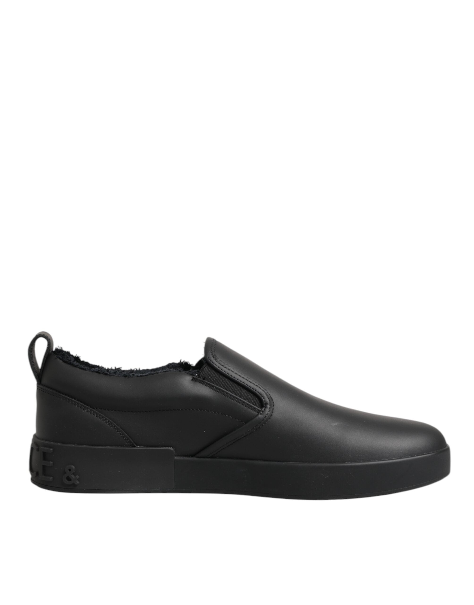 Dolce & Gabbana Black Leather Low Top Slip On Sneakers Men's Shoes