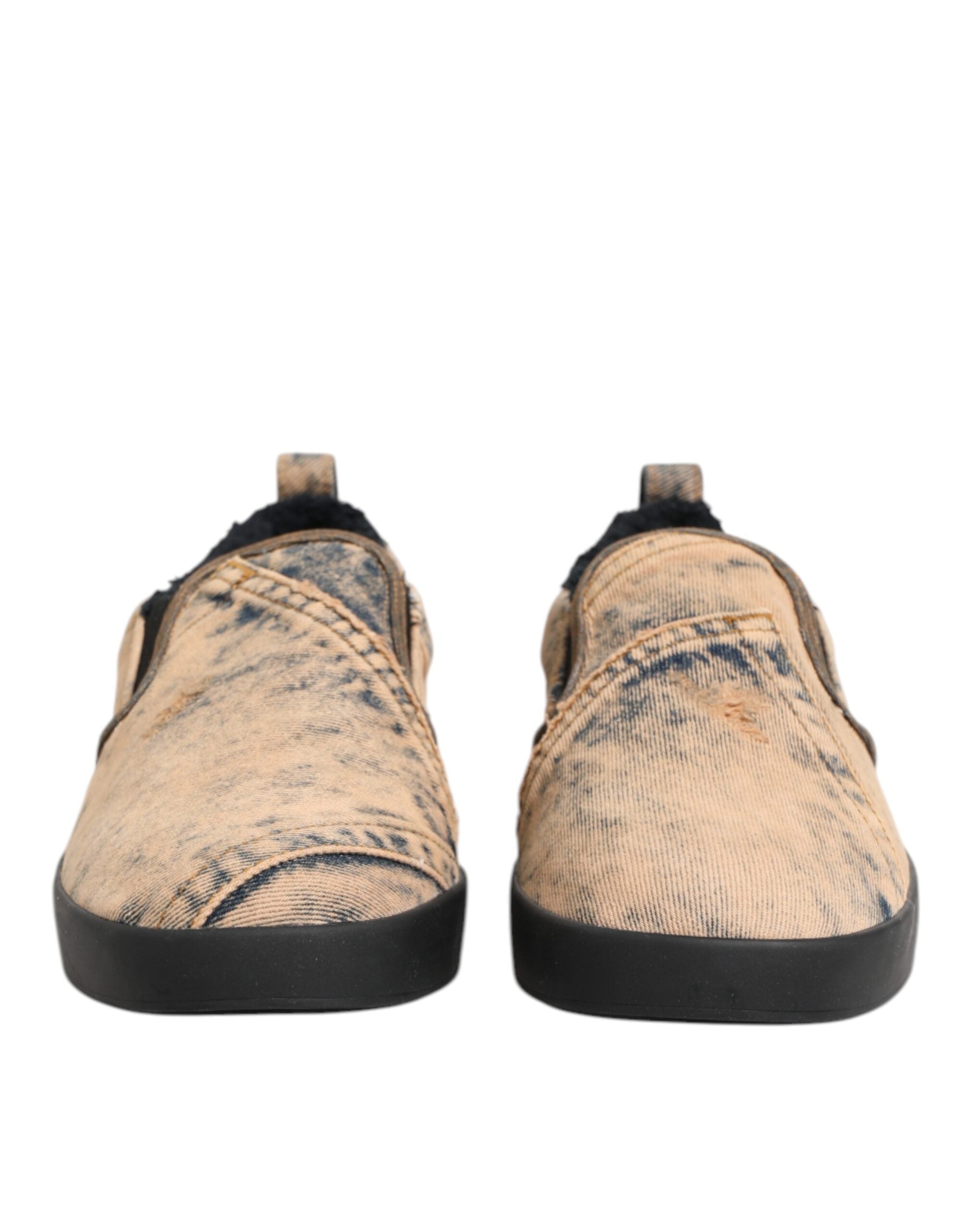 Dolce & Gabbana Beige Cotton Low Top Slip On Sneakers Men's Shoes