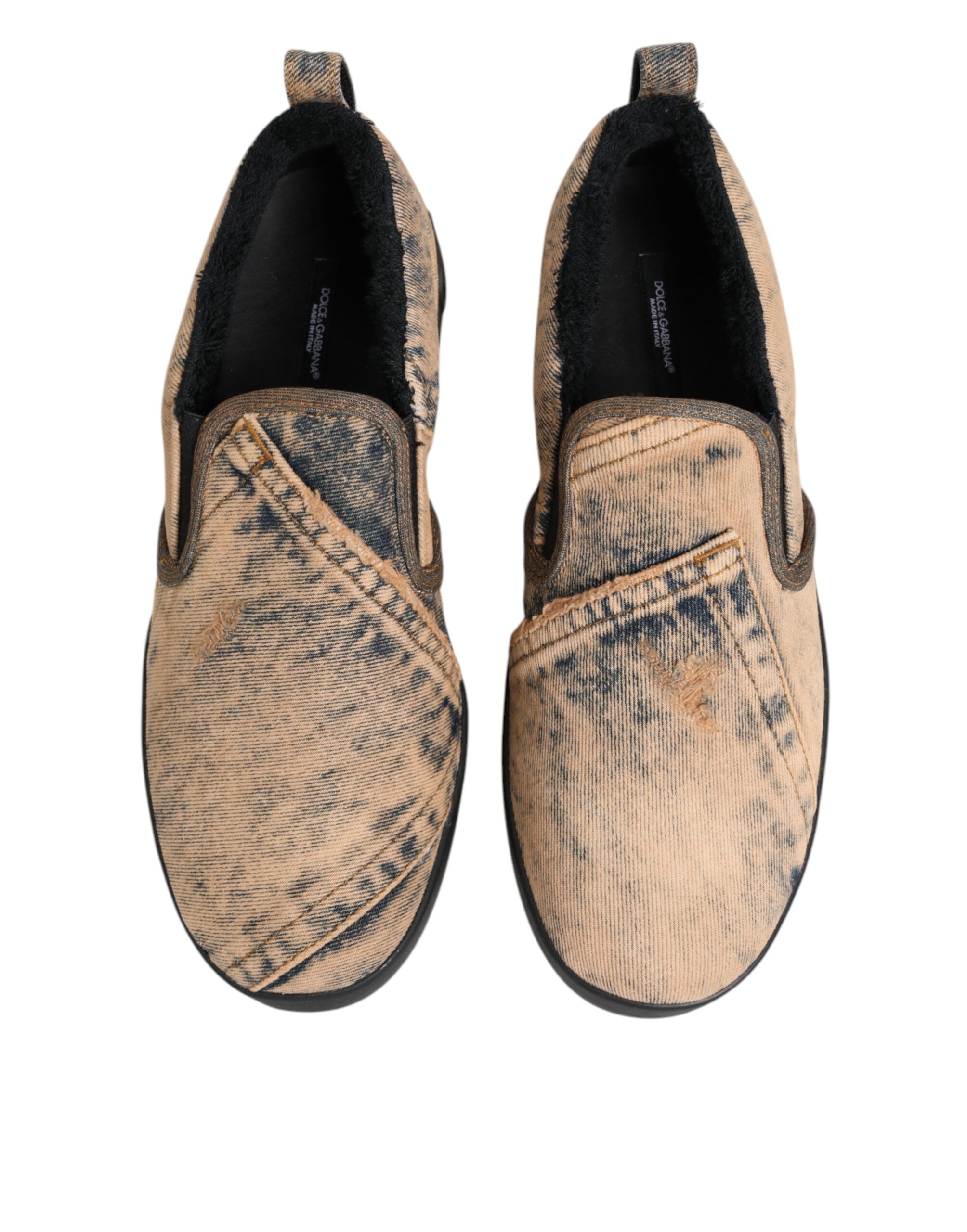 Dolce & Gabbana Beige Cotton Low Top Slip On Sneakers Men's Shoes