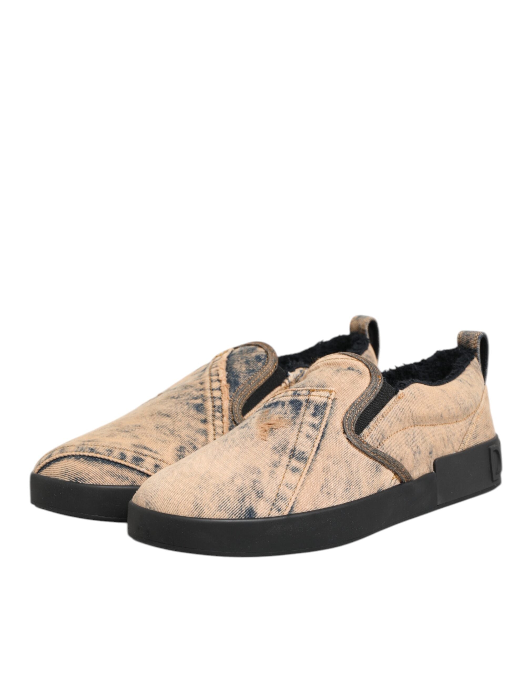 Dolce & Gabbana Beige Cotton Low Top Slip On Sneakers Men's Shoes