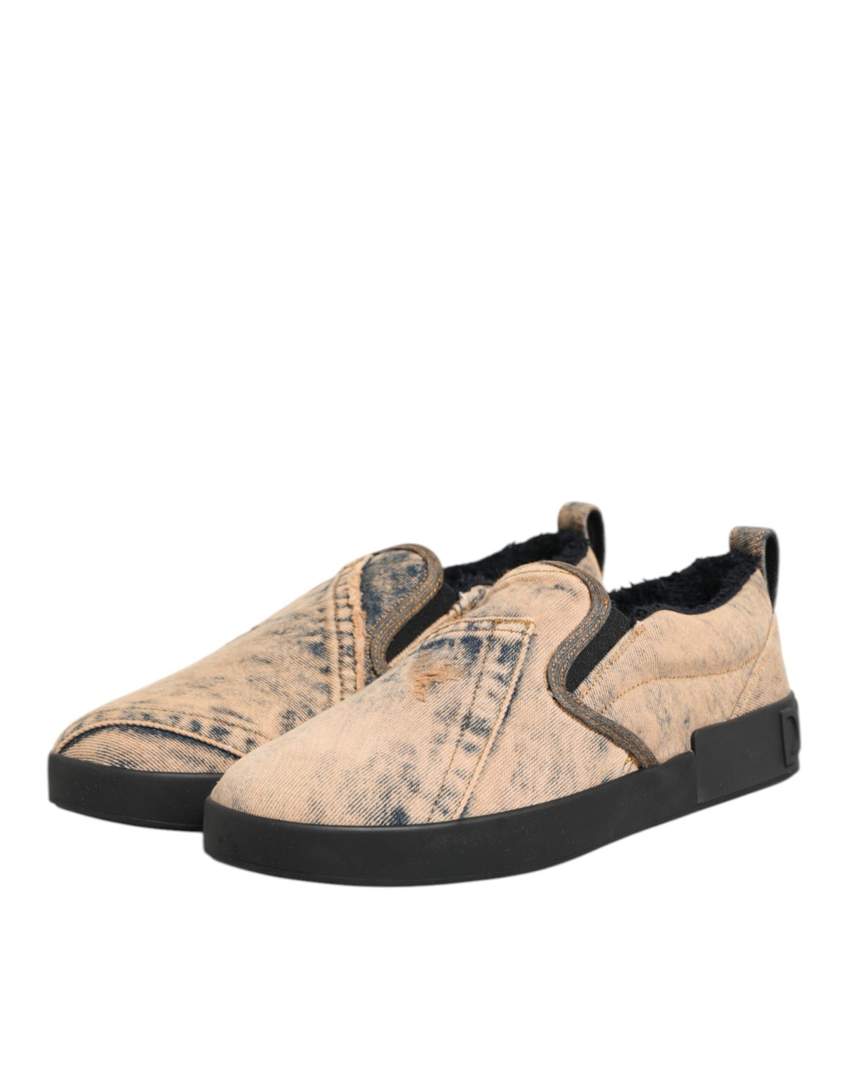 Dolce & Gabbana Beige Cotton Low Top Slip On Sneakers Men's Shoes