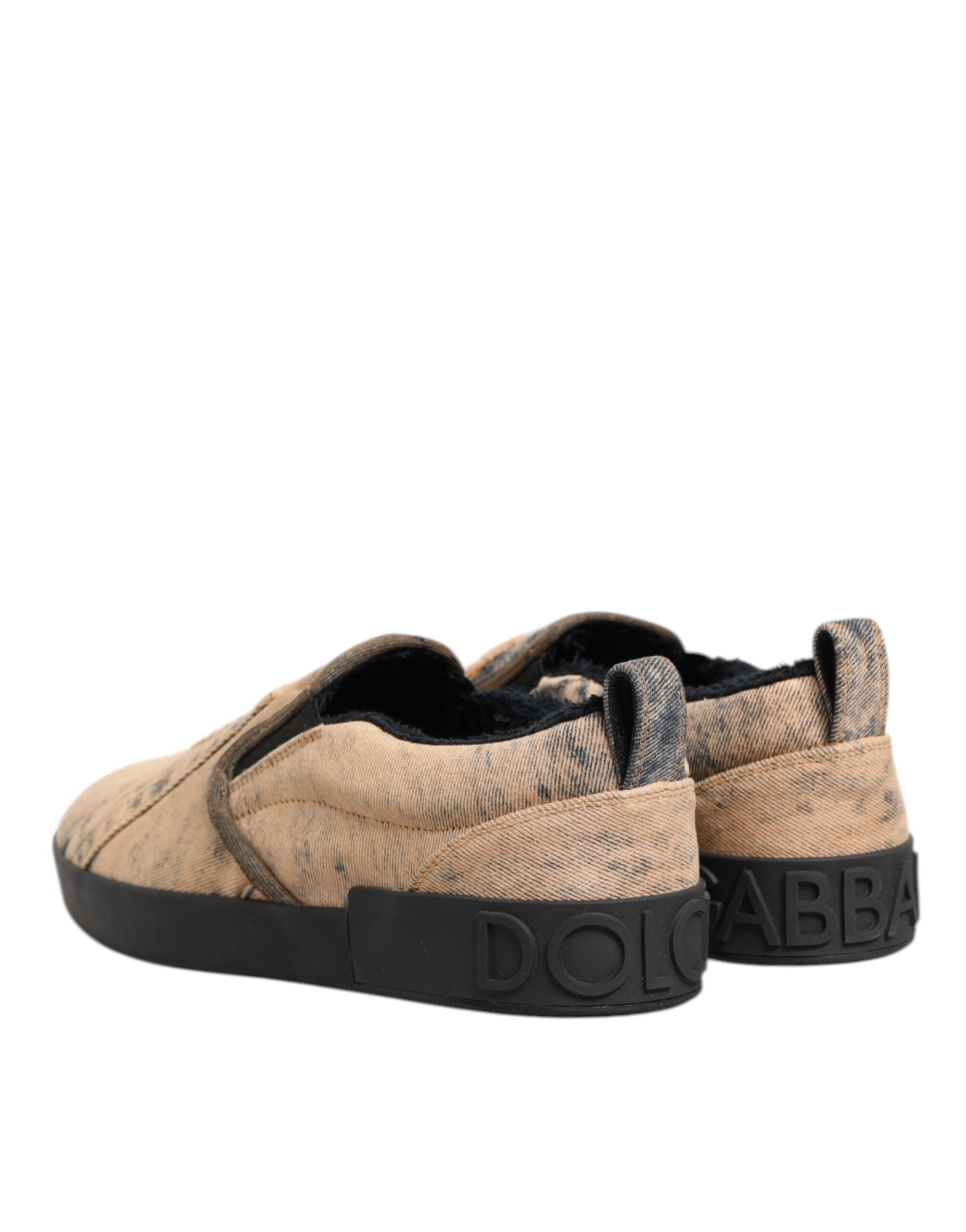 Dolce & Gabbana Beige Cotton Low Top Slip On Sneakers Men's Shoes