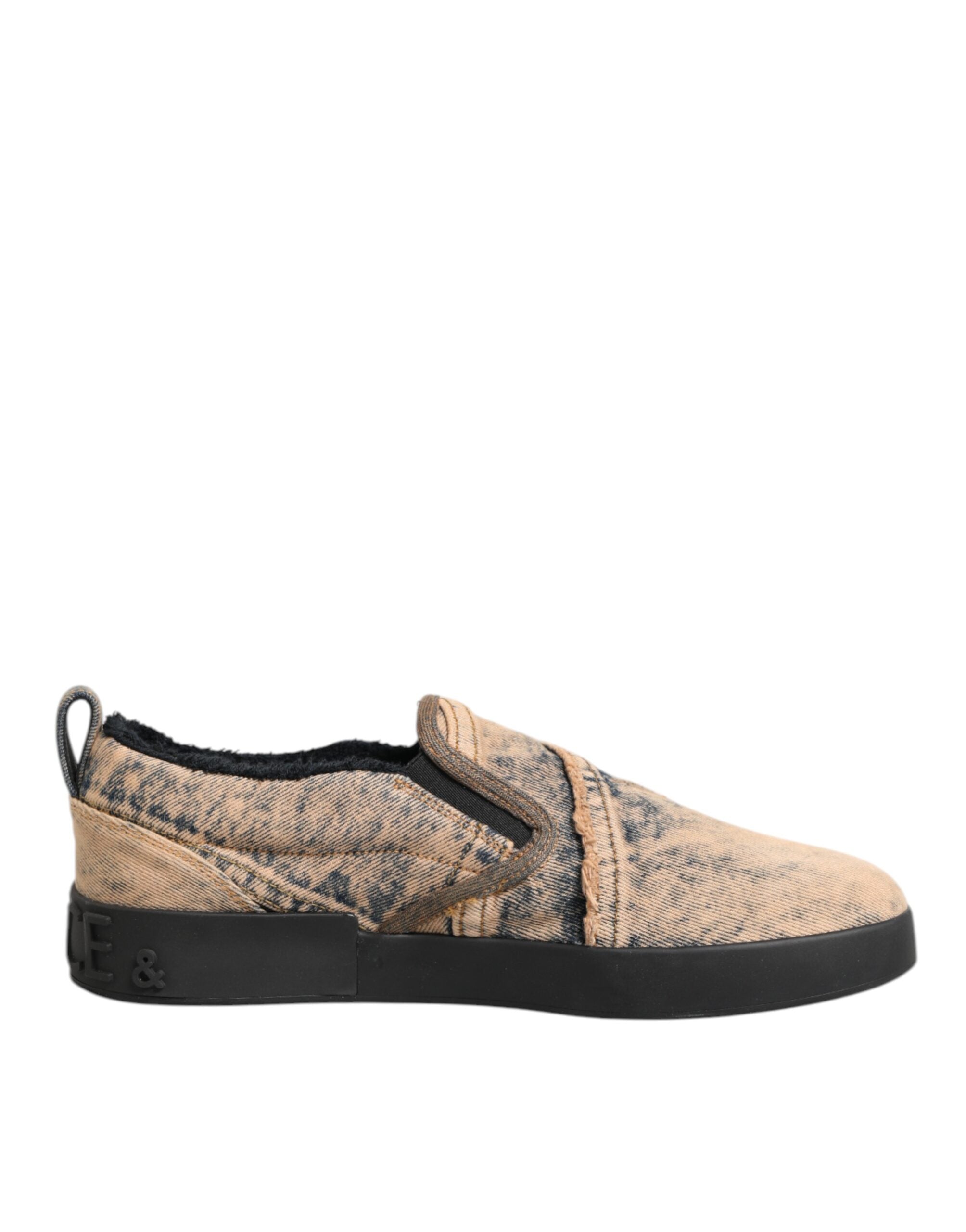 Dolce & Gabbana Beige Cotton Low Top Slip On Sneakers Men's Shoes