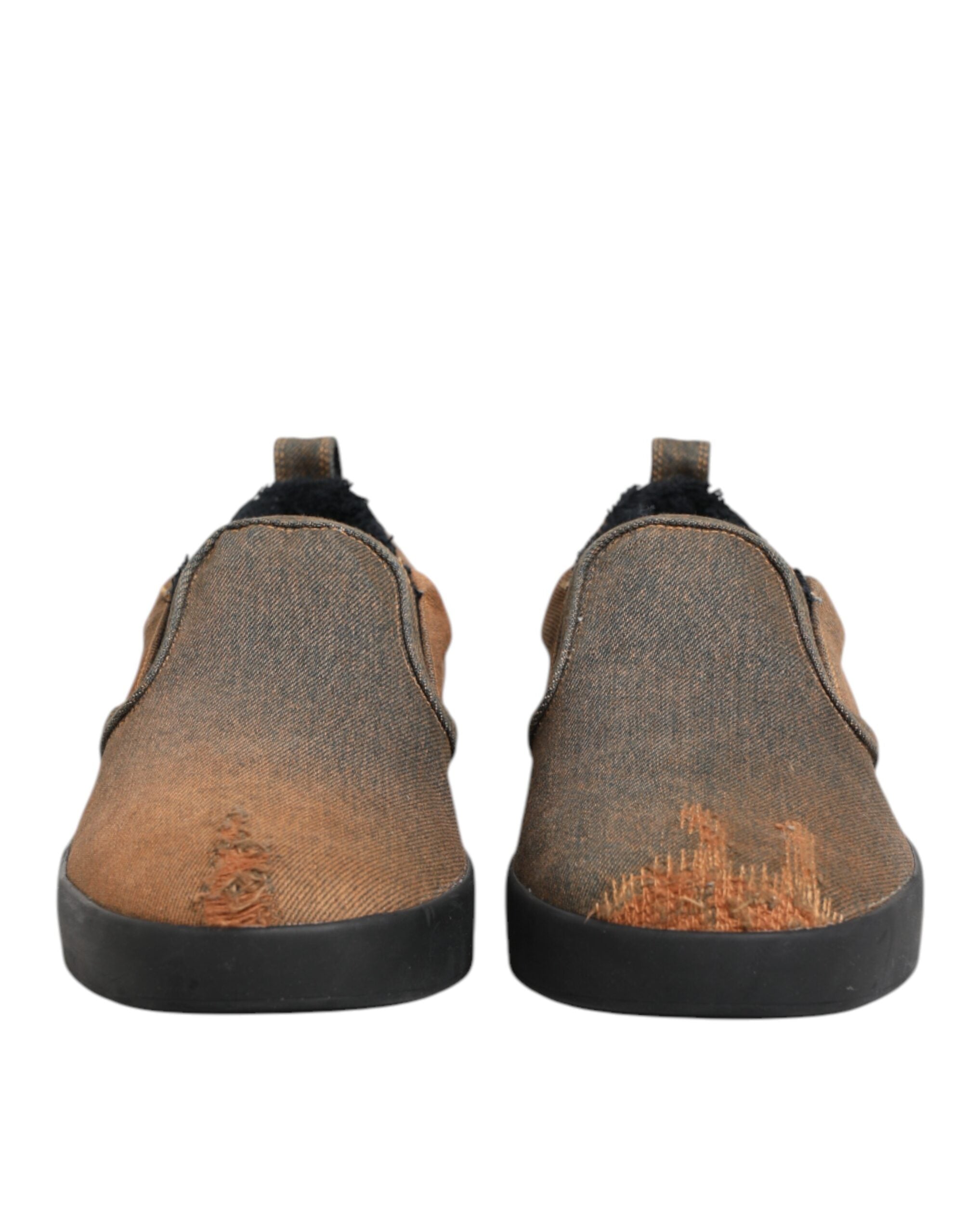Dolce & Gabbana Brown Cotton Low Top Slip On Sneakers Men's Shoes