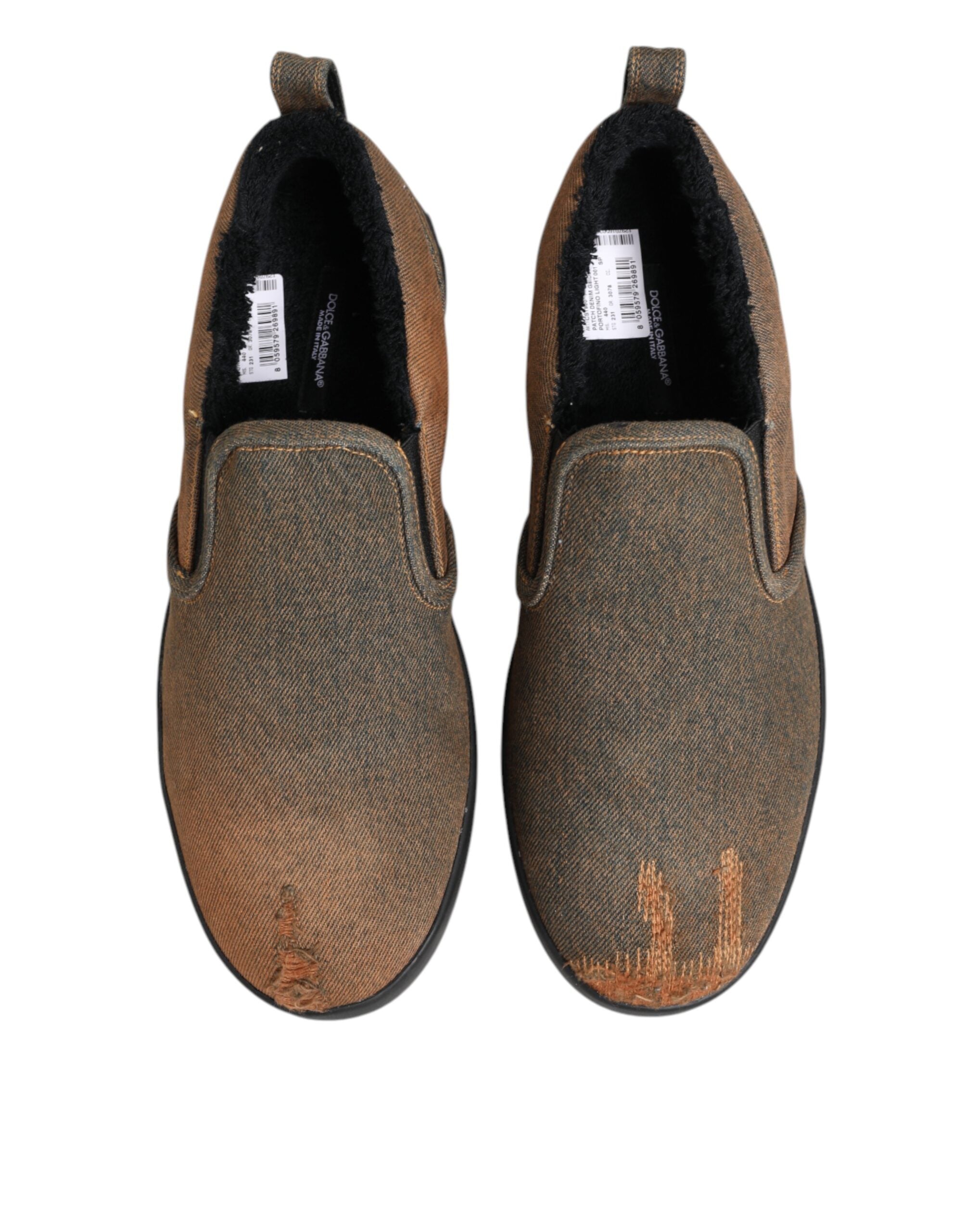 Dolce & Gabbana Brown Cotton Low Top Slip On Sneakers Men's Shoes