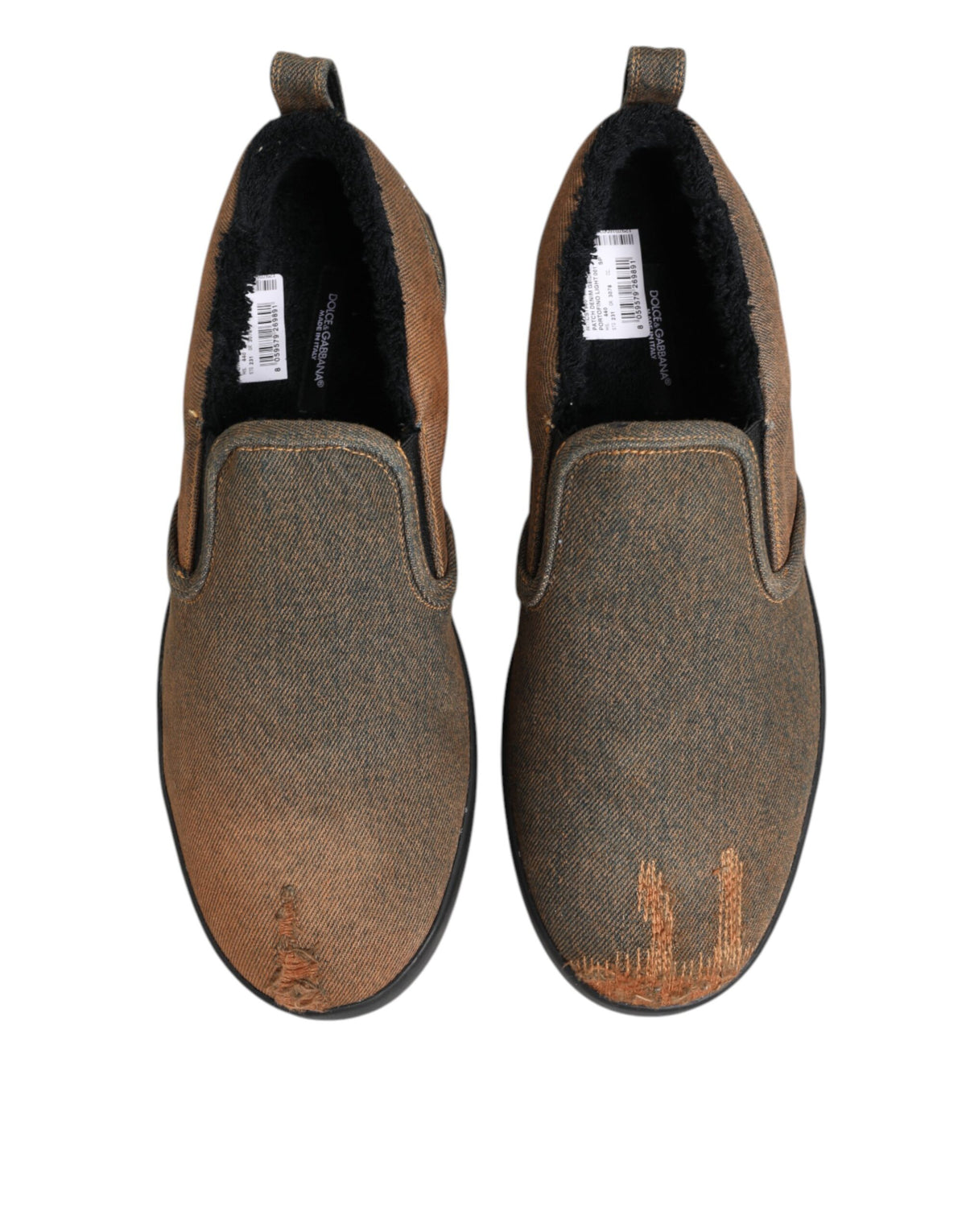 Dolce & Gabbana Brown Cotton Low Top Slip On Sneakers Men's Shoes
