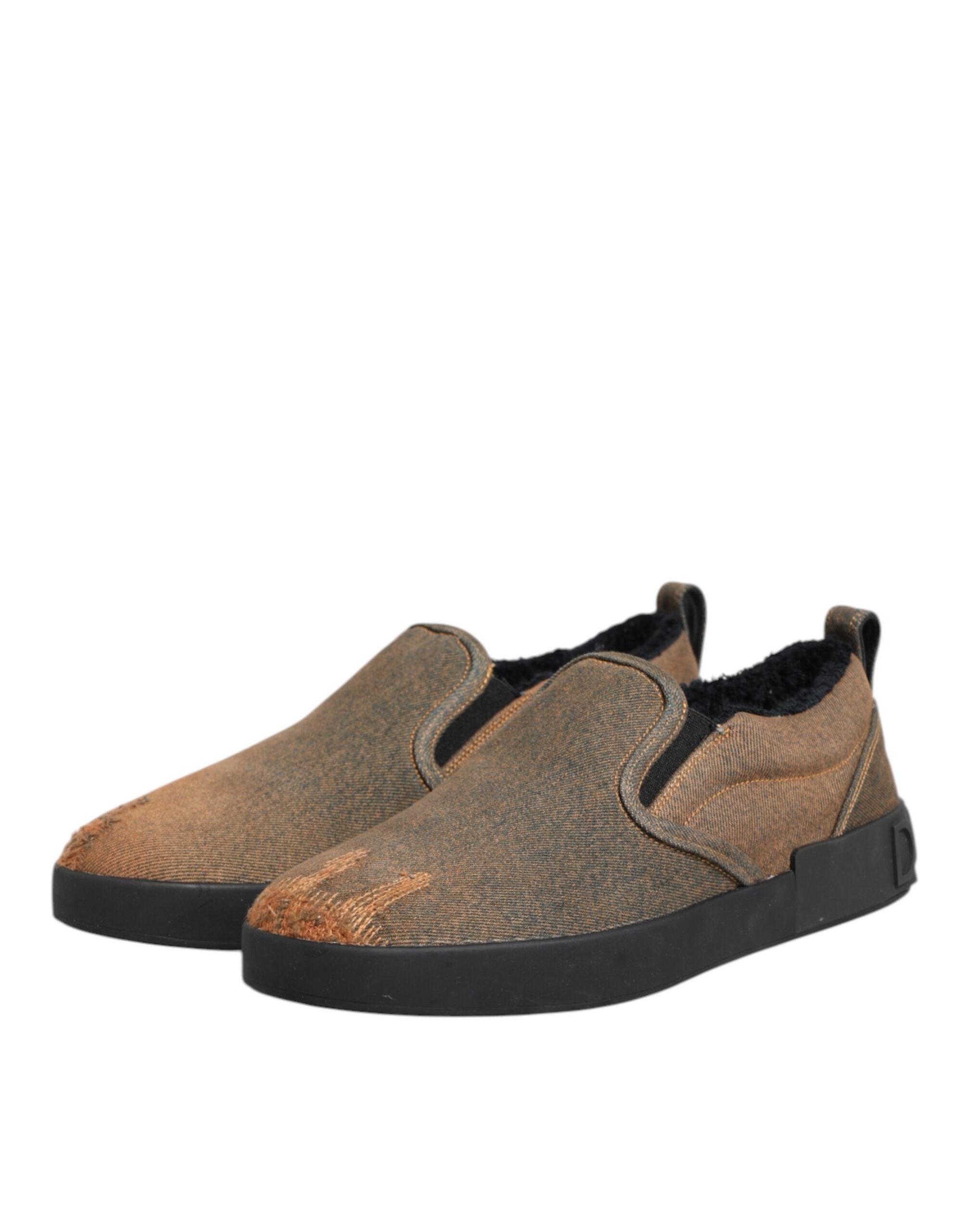 Dolce & Gabbana Brown Cotton Low Top Slip On Sneakers Men's Shoes