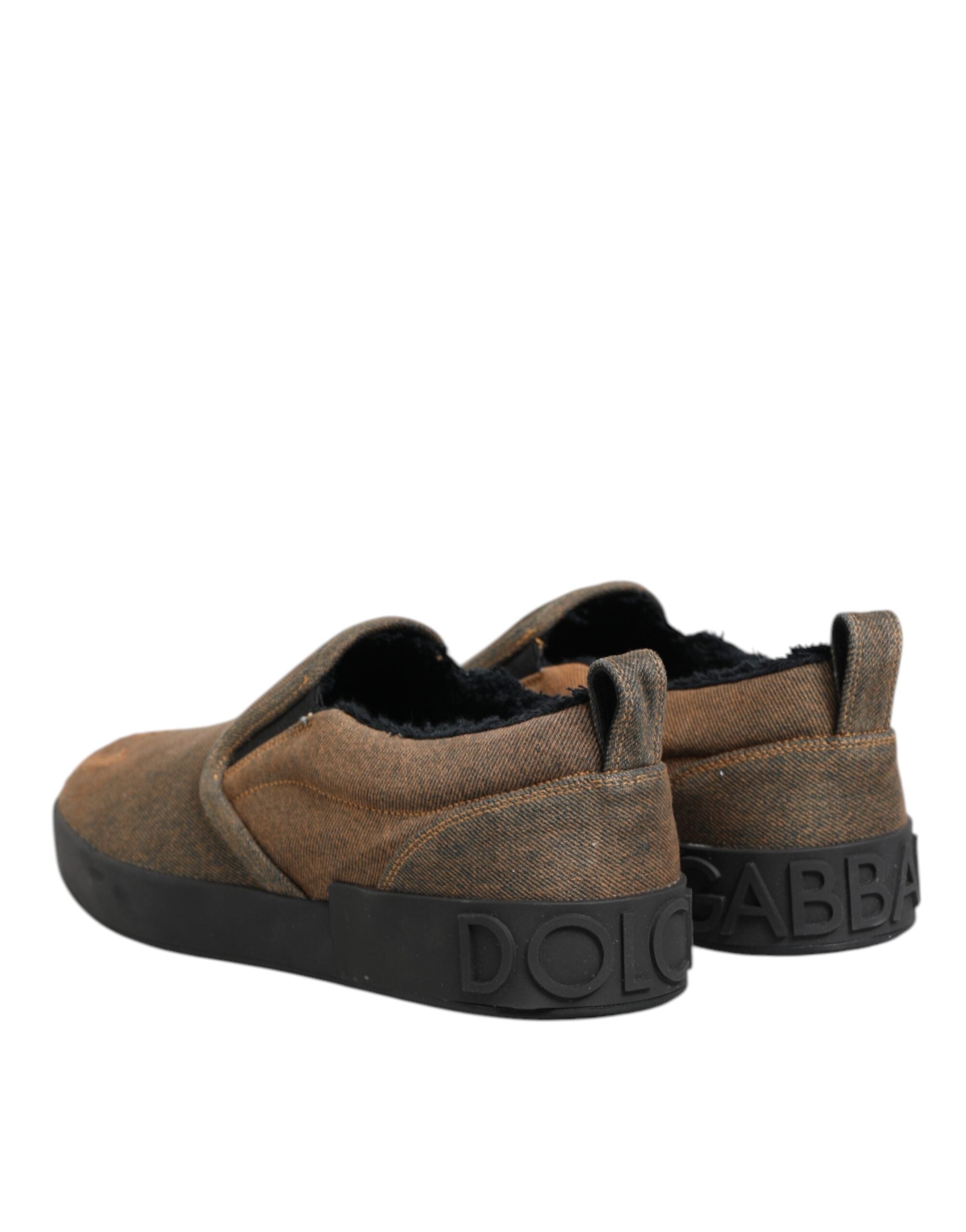Dolce & Gabbana Brown Cotton Low Top Slip On Sneakers Men's Shoes