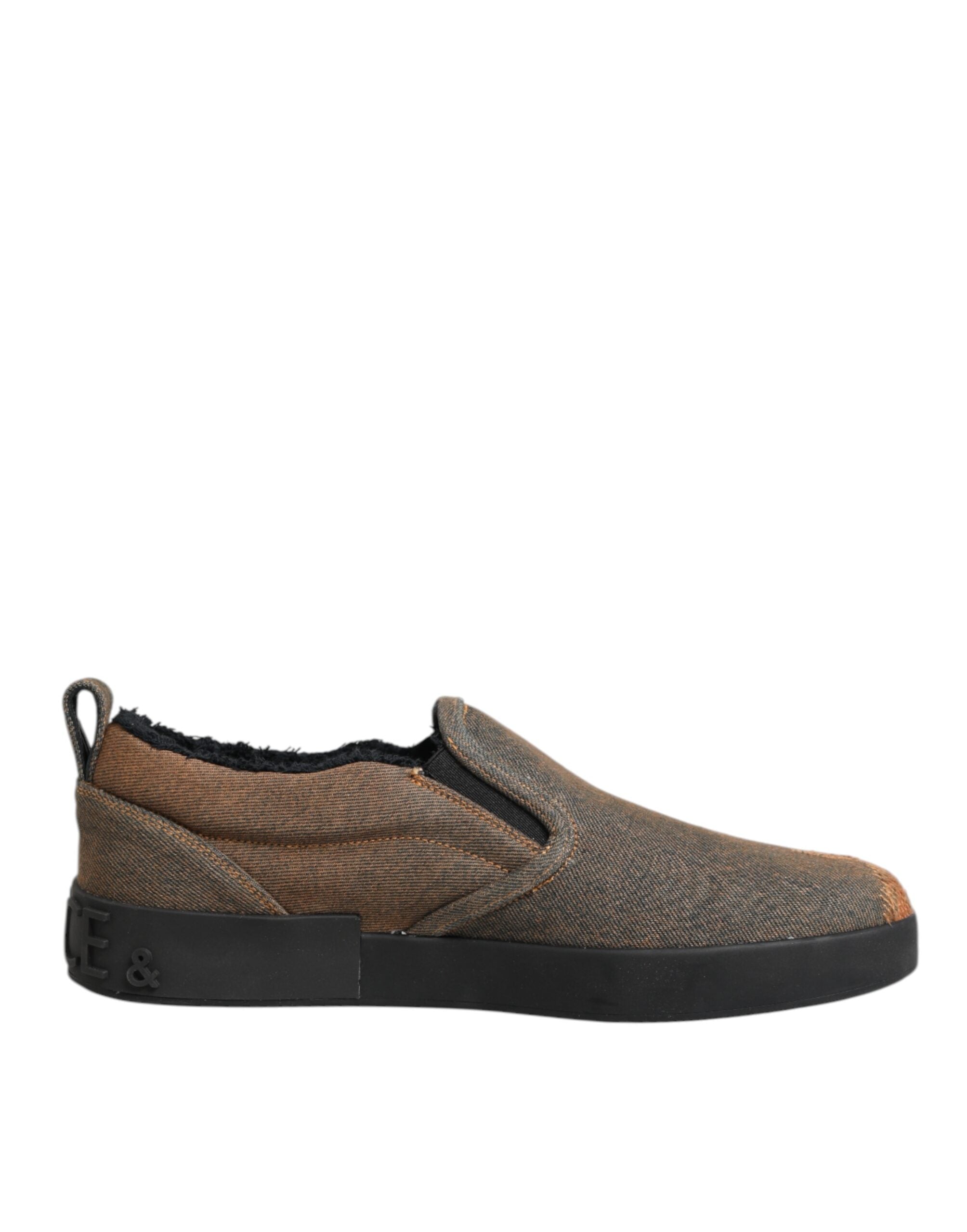 Dolce & Gabbana Brown Cotton Low Top Slip On Sneakers Men's Shoes