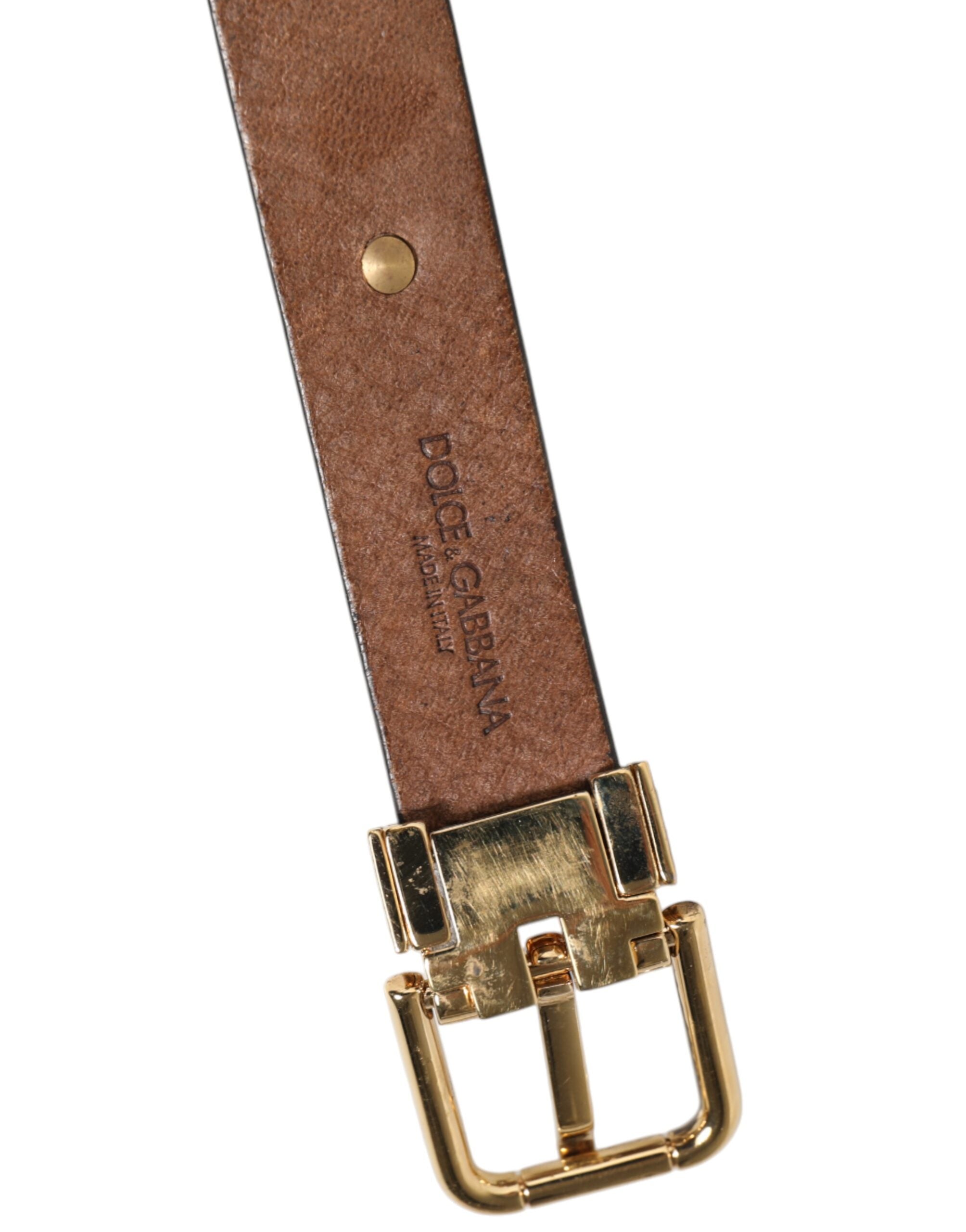 Dolce & Gabbana Brown Leather Gold Silver Coin Buckle Men's Belt