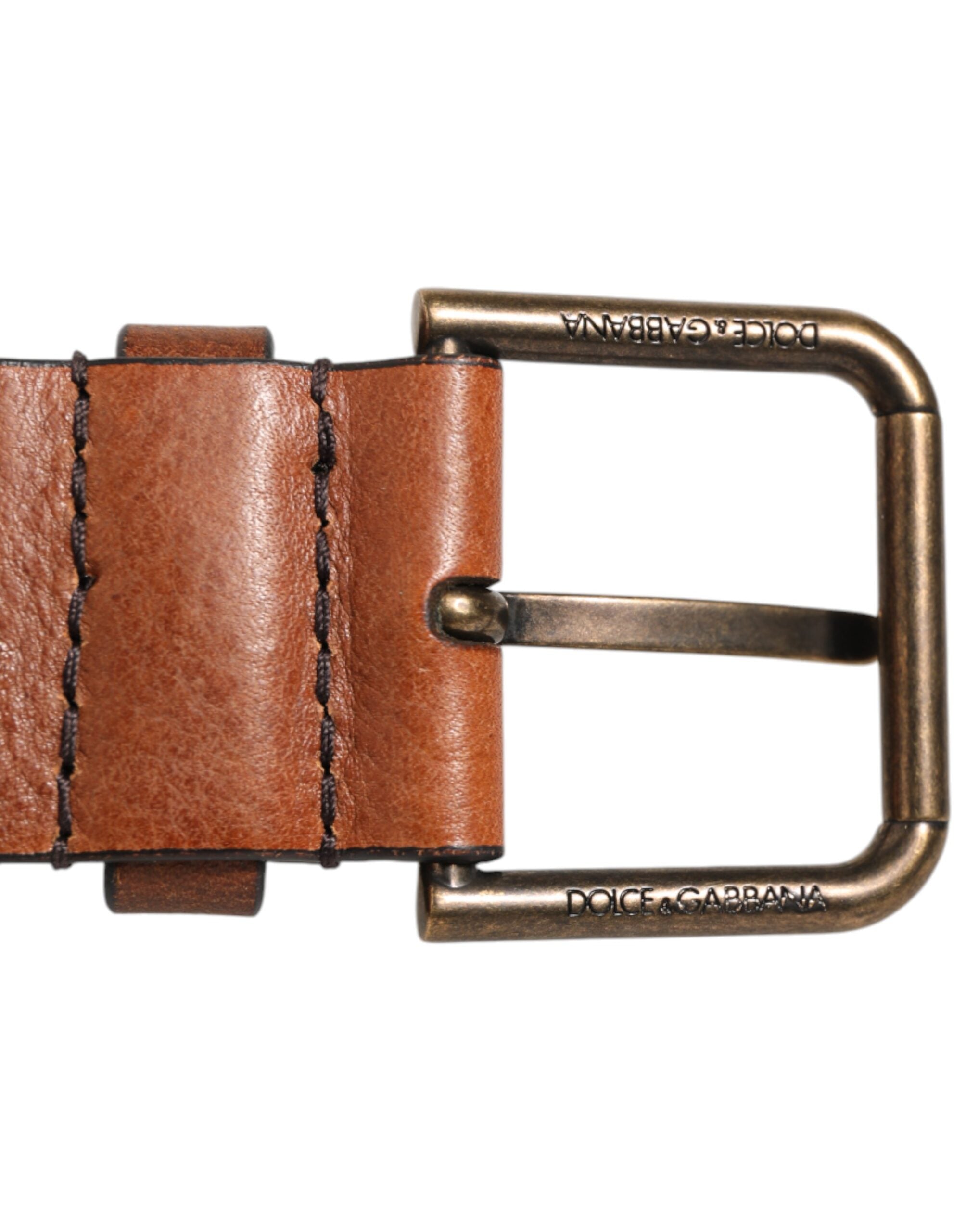 Dolce & Gabbana Brown Classic Gold Metal Logo Buckle Men Men's Belt
