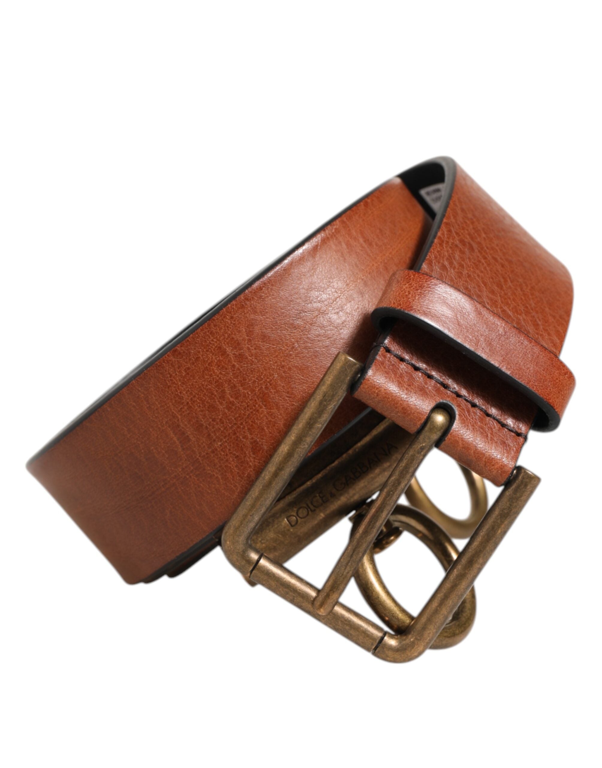 Dolce & Gabbana Brown Leather Side Rings Brass Buckle Men's Belt