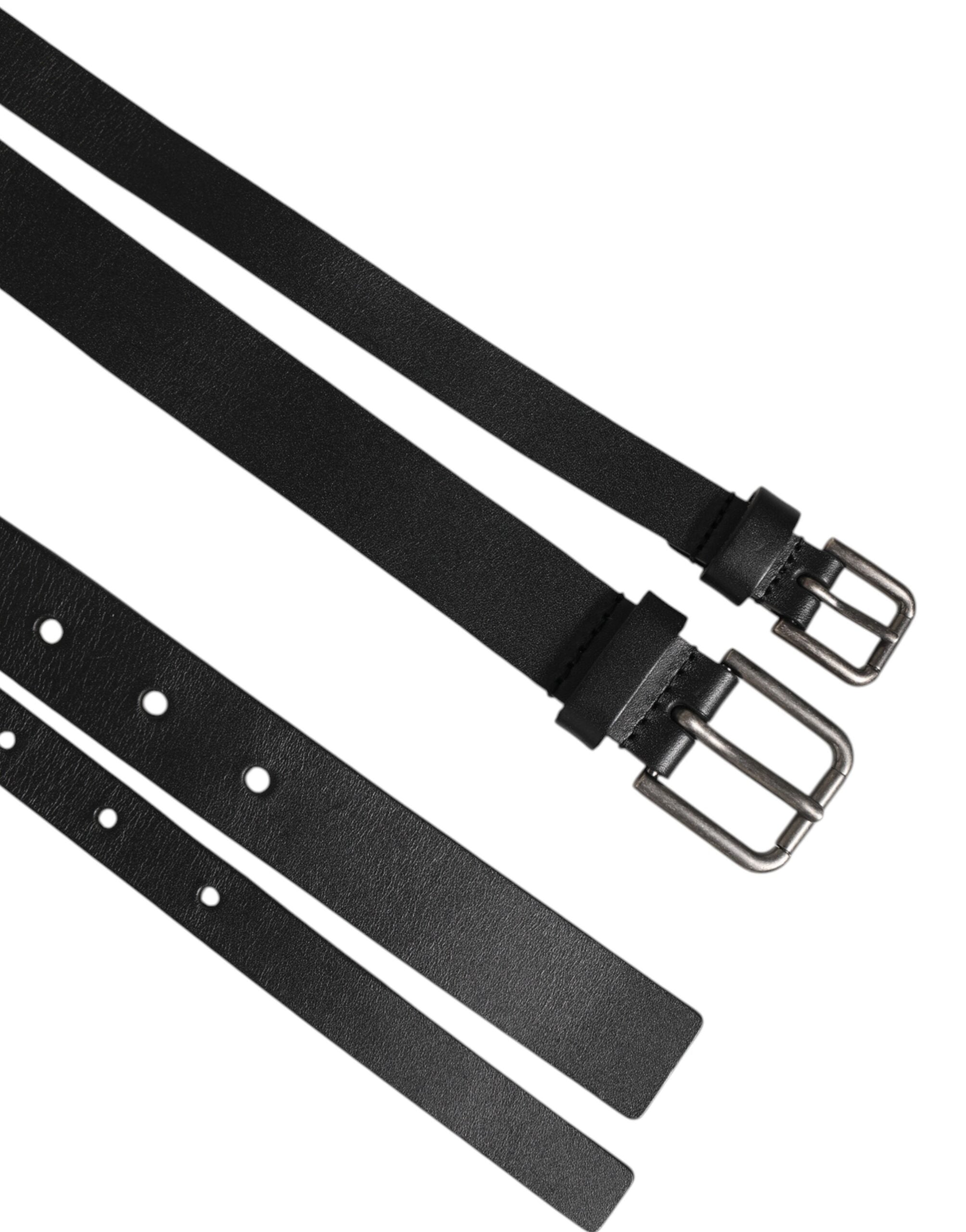 Dolce & Gabbana Black Double Strap Leather Buckle Men Men's Belt