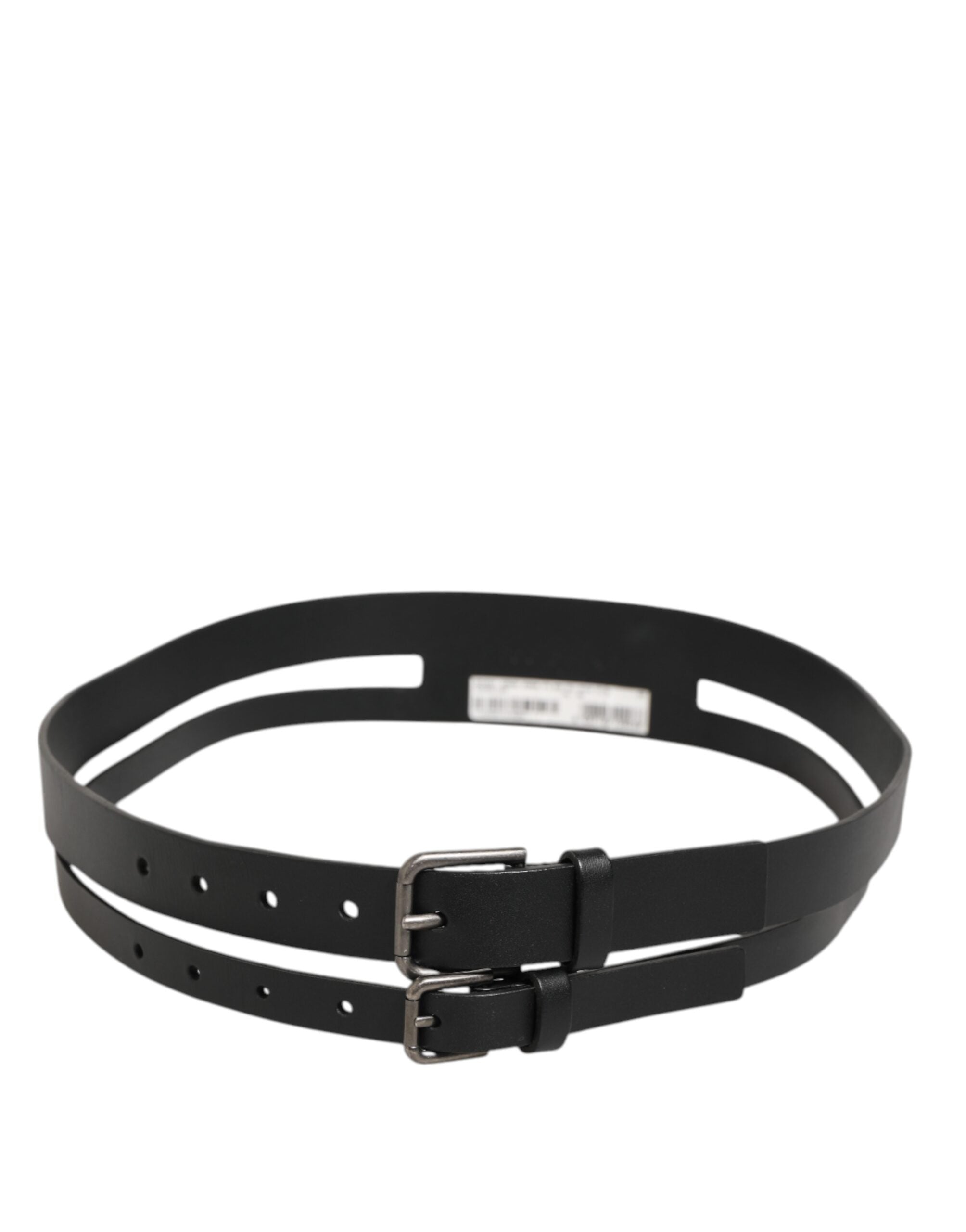 Dolce & Gabbana Black Double Strap Leather Buckle Men Men's Belt