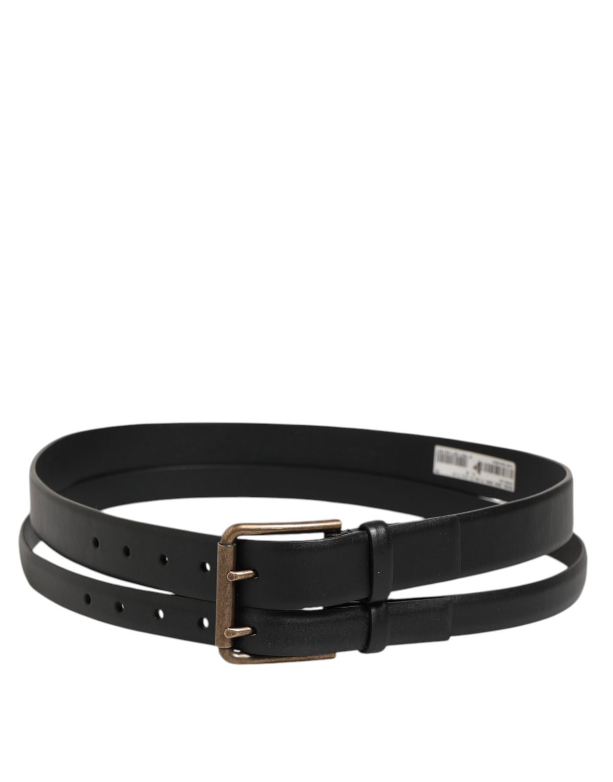 Dolce & Gabbana Black Double Strap Leather Brass Buckle Men's Belt
