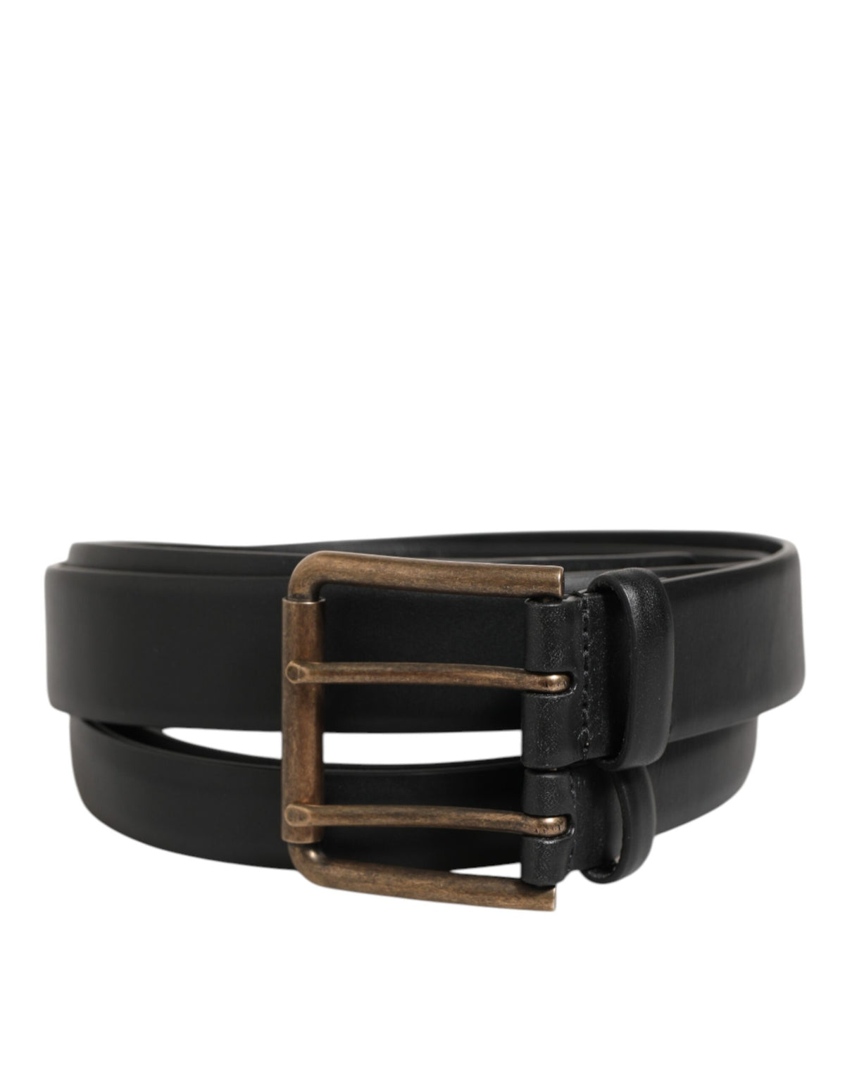 Dolce & Gabbana Black Double Strap Leather Brass Buckle Men's Belt