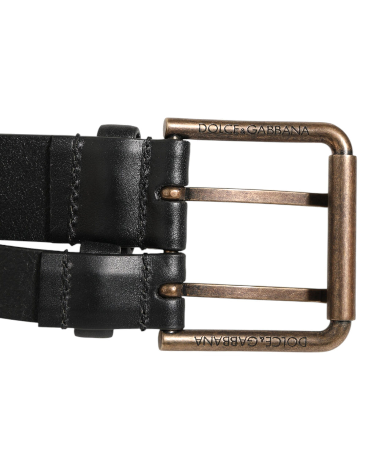 Dolce & Gabbana Black Double Strap Leather Brass Buckle Men's Belt
