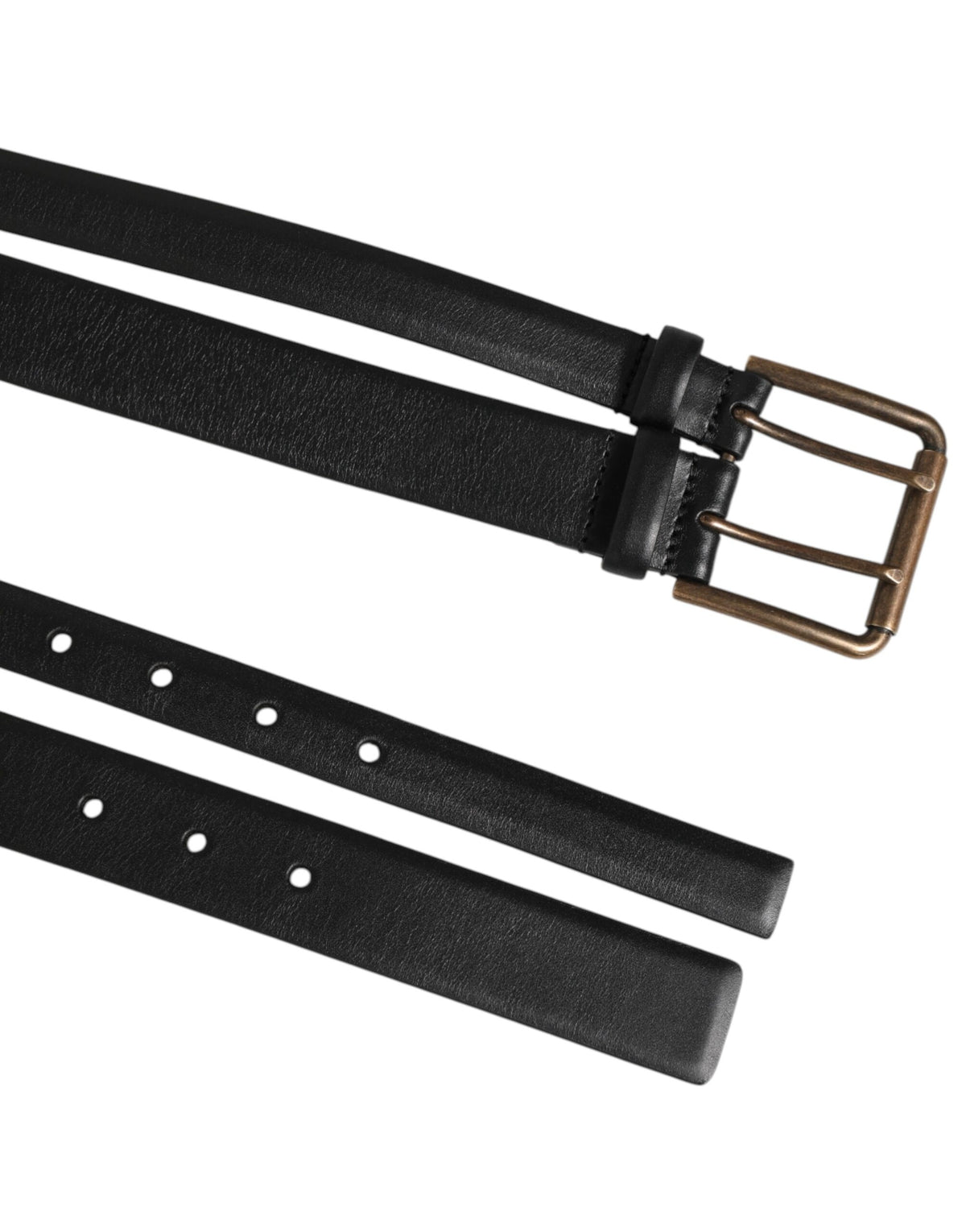 Dolce & Gabbana Black Double Strap Leather Brass Buckle Men's Belt