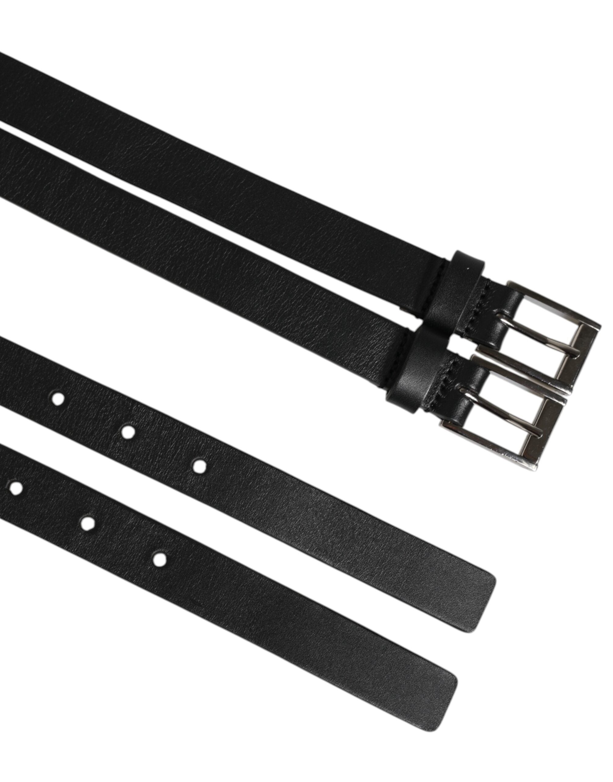 Dolce & Gabbana Black Double Strap Leather Silver Buckle Men's Belt