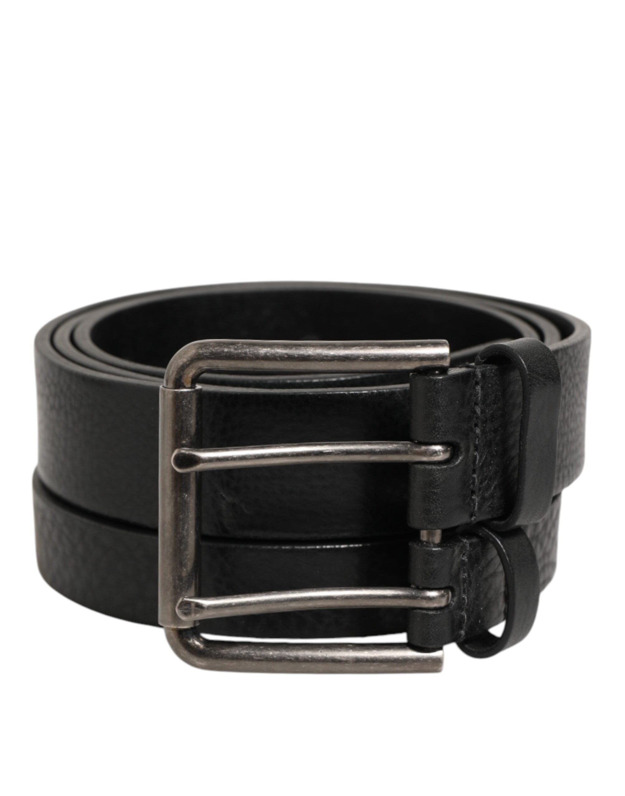Dolce & Gabbana Black Double Strap Leather Silver Buckle Men's Belt
