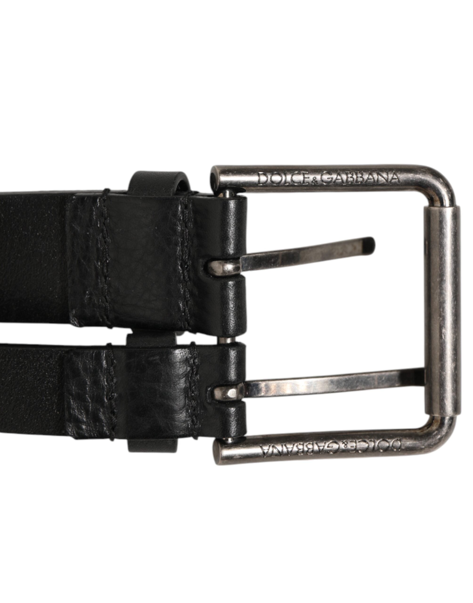 Dolce & Gabbana Black Double Strap Leather Silver Buckle Men's Belt