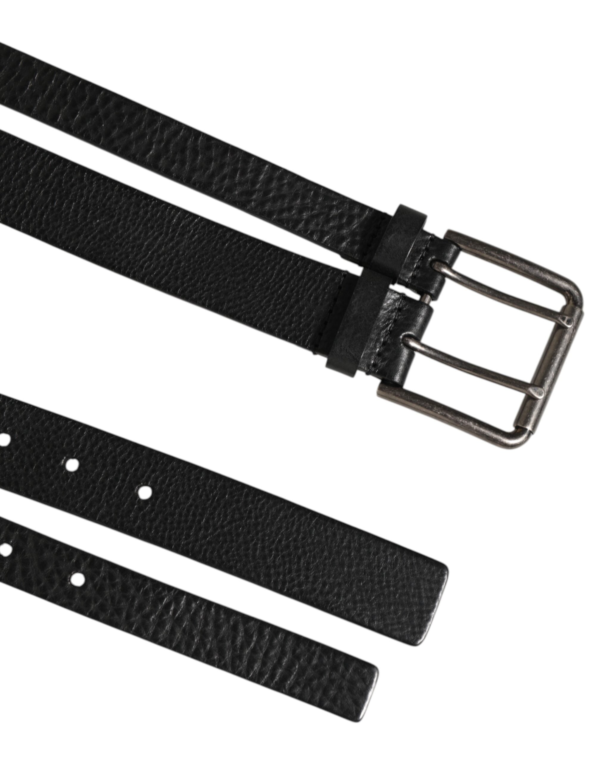 Dolce & Gabbana Black Double Strap Leather Silver Buckle Men's Belt