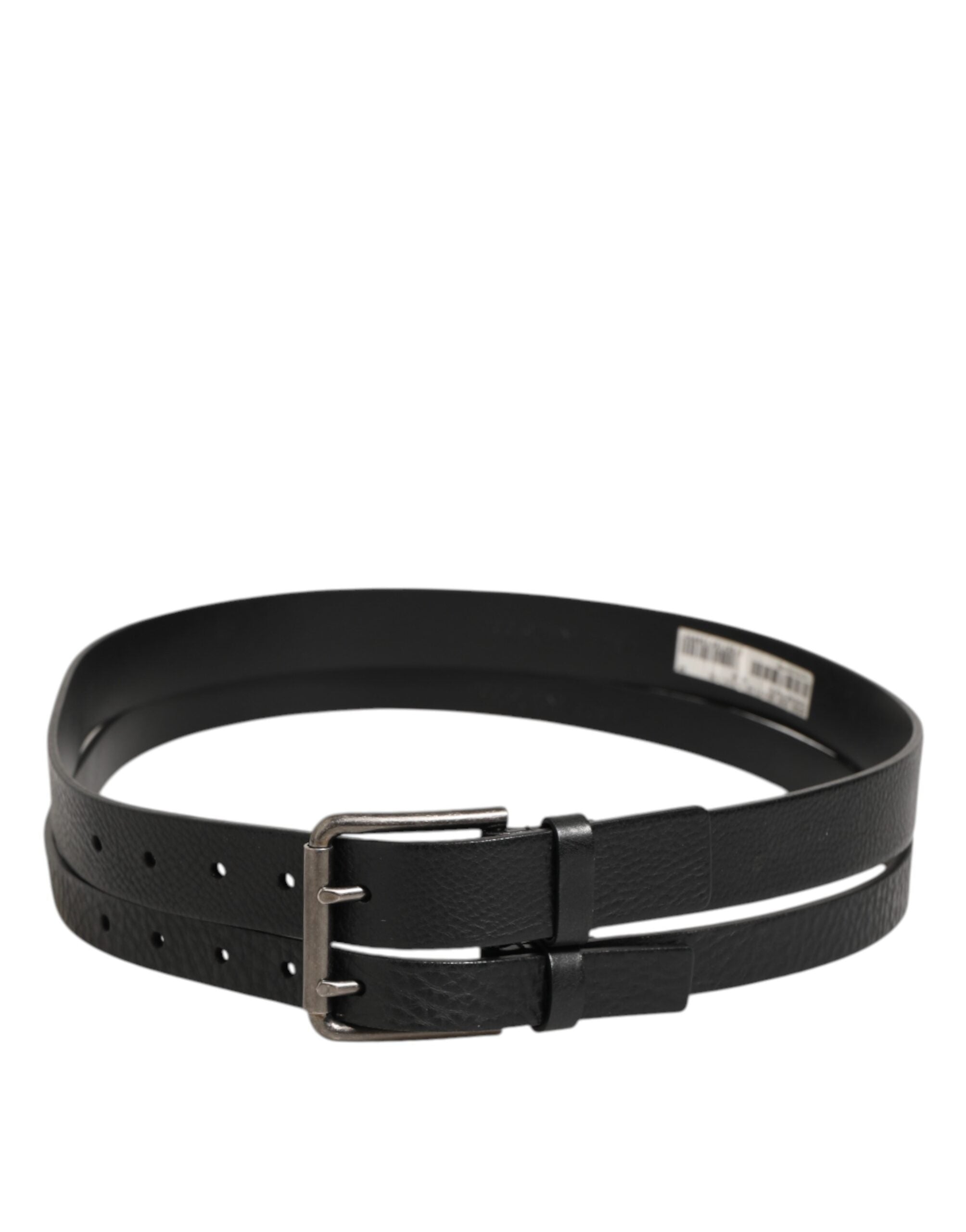 Dolce & Gabbana Black Double Strap Leather Silver Buckle Men's Belt