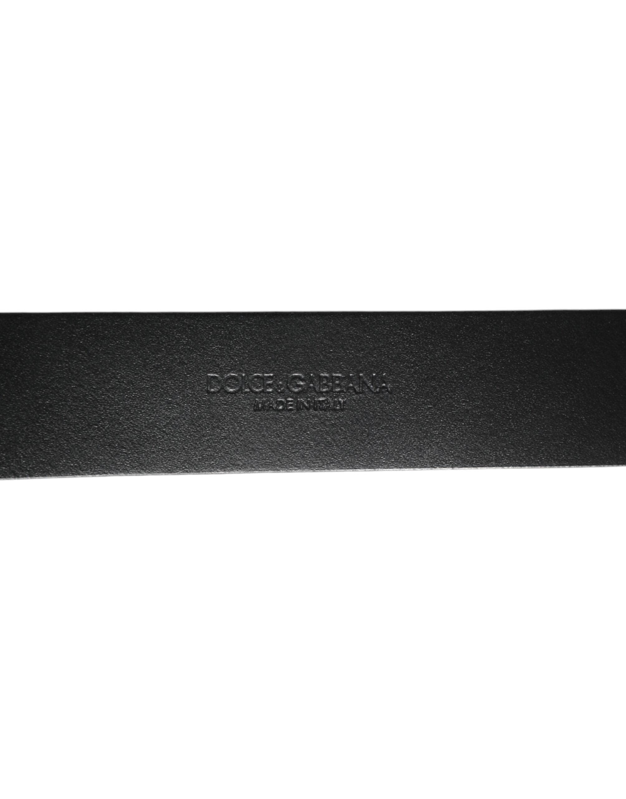 Dolce & Gabbana Black Silver Pebbled Texture Leather Buckle Men Men's Belt