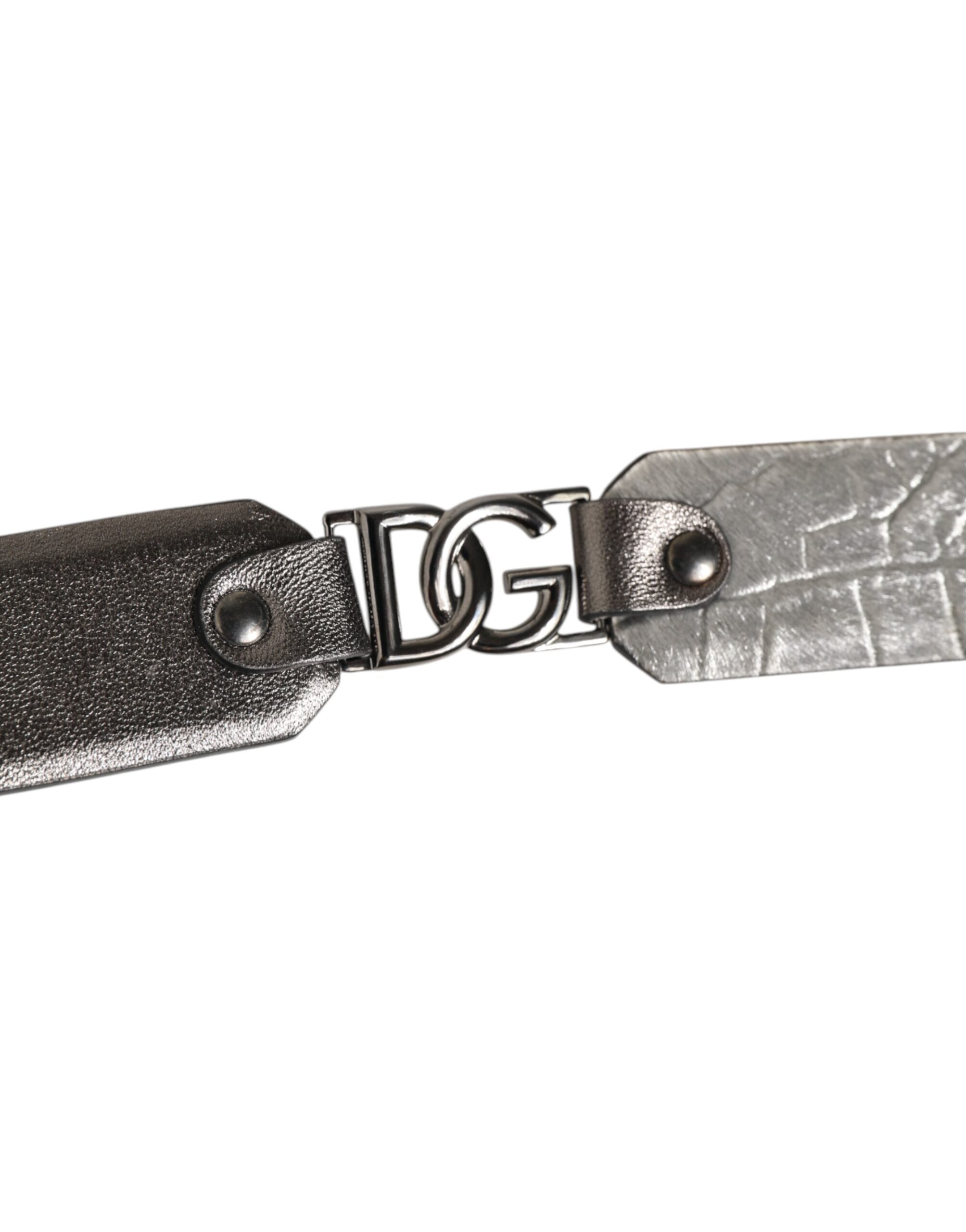 Dolce & Gabbana Black Silver Pebbled Texture Leather Buckle Men Men's Belt